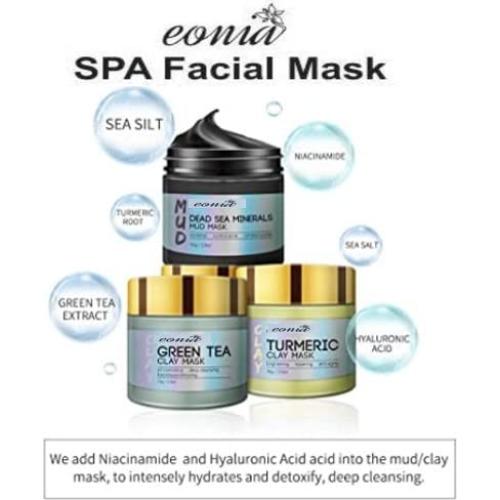 Set de Mascarillas Faciales Eonia: Arcilla Cúrcuma, Té Verde y Barro del Mar Muerto - 3 x 70.87 g