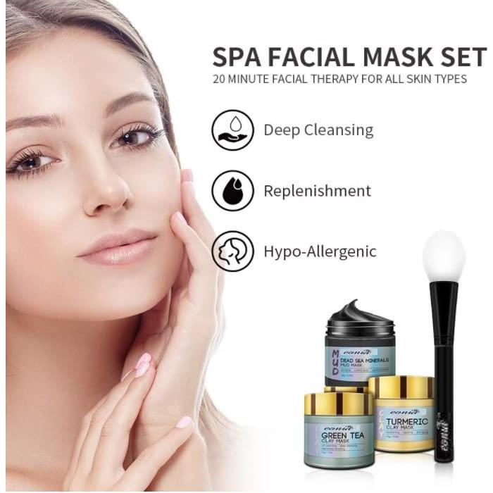 Set de Mascarillas Faciales Eonia: Arcilla Cúrcuma, Té Verde y Barro del Mar Muerto - 3 x 70.87 g