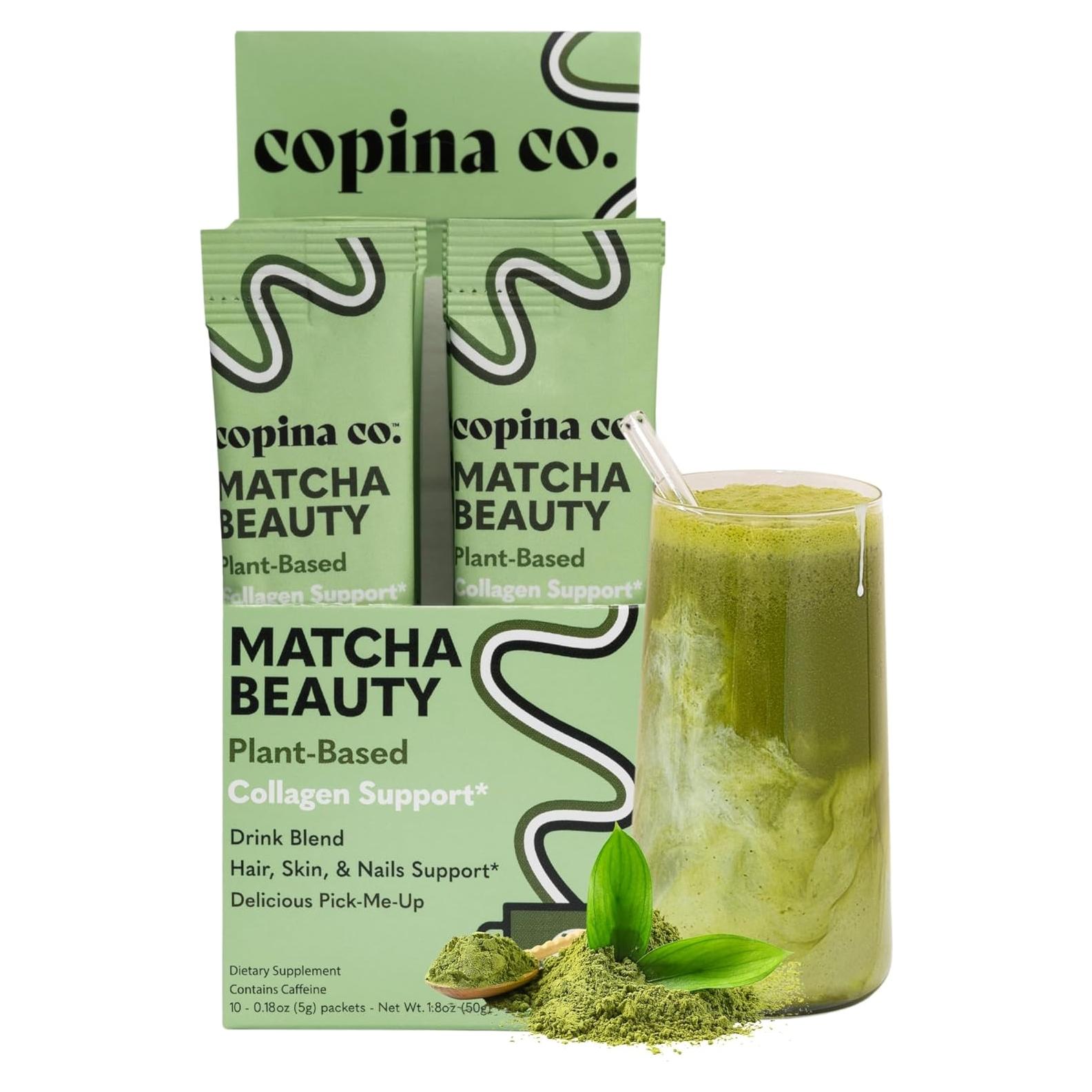 Mezcla de Bebida de Colágeno Vegano Copina Co. Sabor Matcha - 10 Paquetes