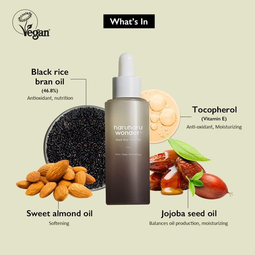 Aceite Facial de Arroz Negro Haruharu 30ml - Hidratante Vegano