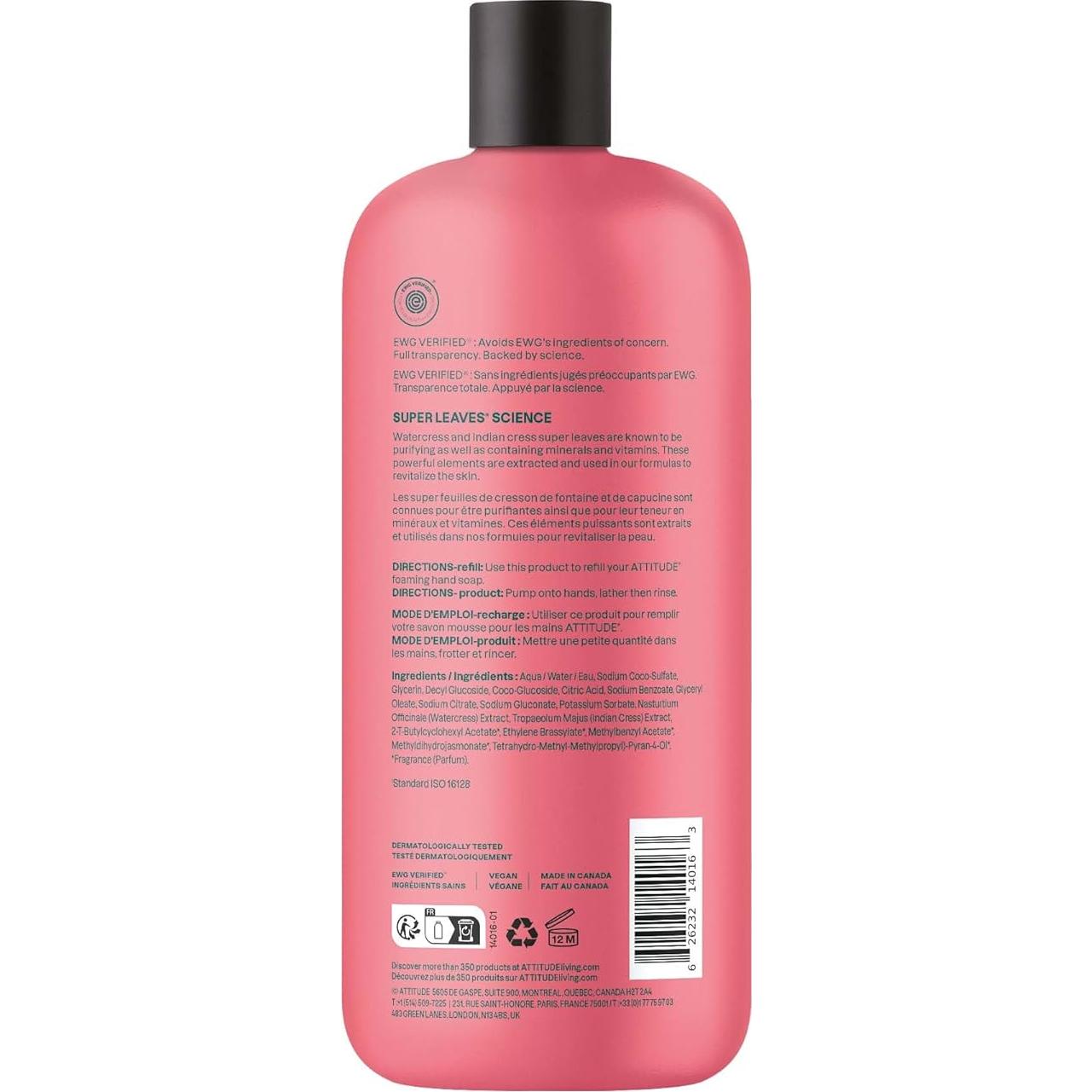 Jabón de Manos Espumoso ATTITUDE 887 ml Natural Vegano Pomelo