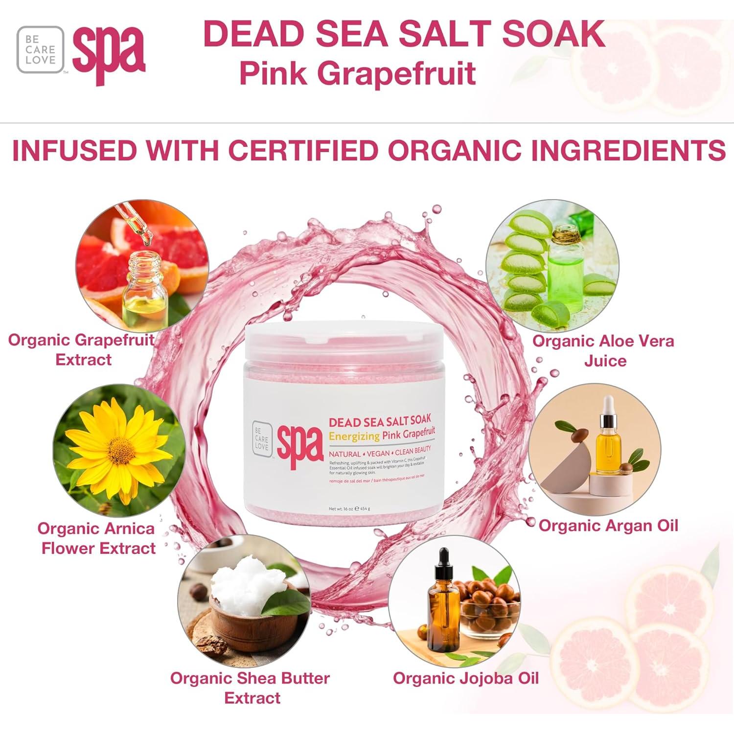 Sal de Mar Muerto Be Care Love Spa 16 oz Pomelo Rosa
