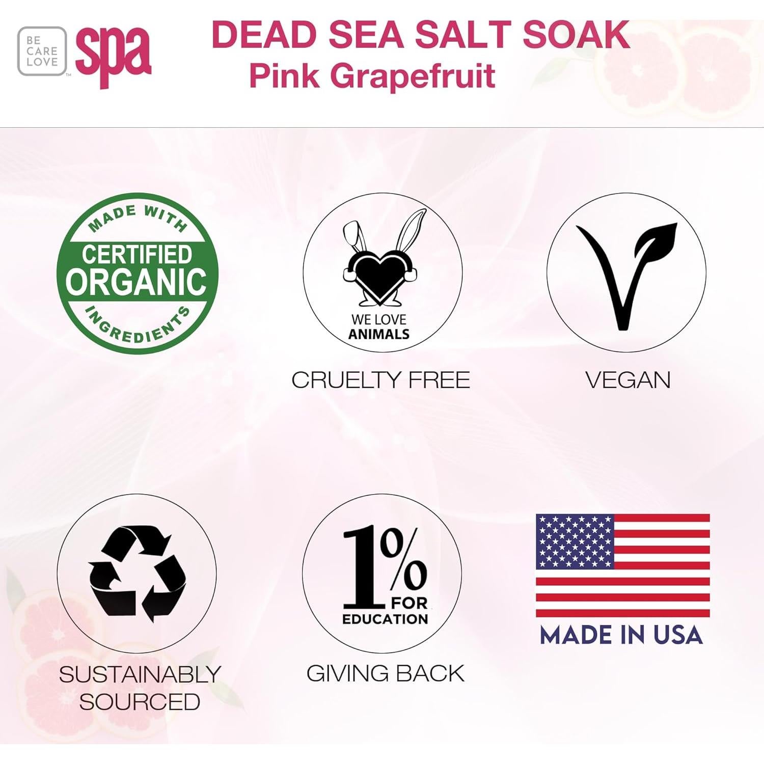 Sal de Mar Muerto Be Care Love Spa 16 oz Pomelo Rosa