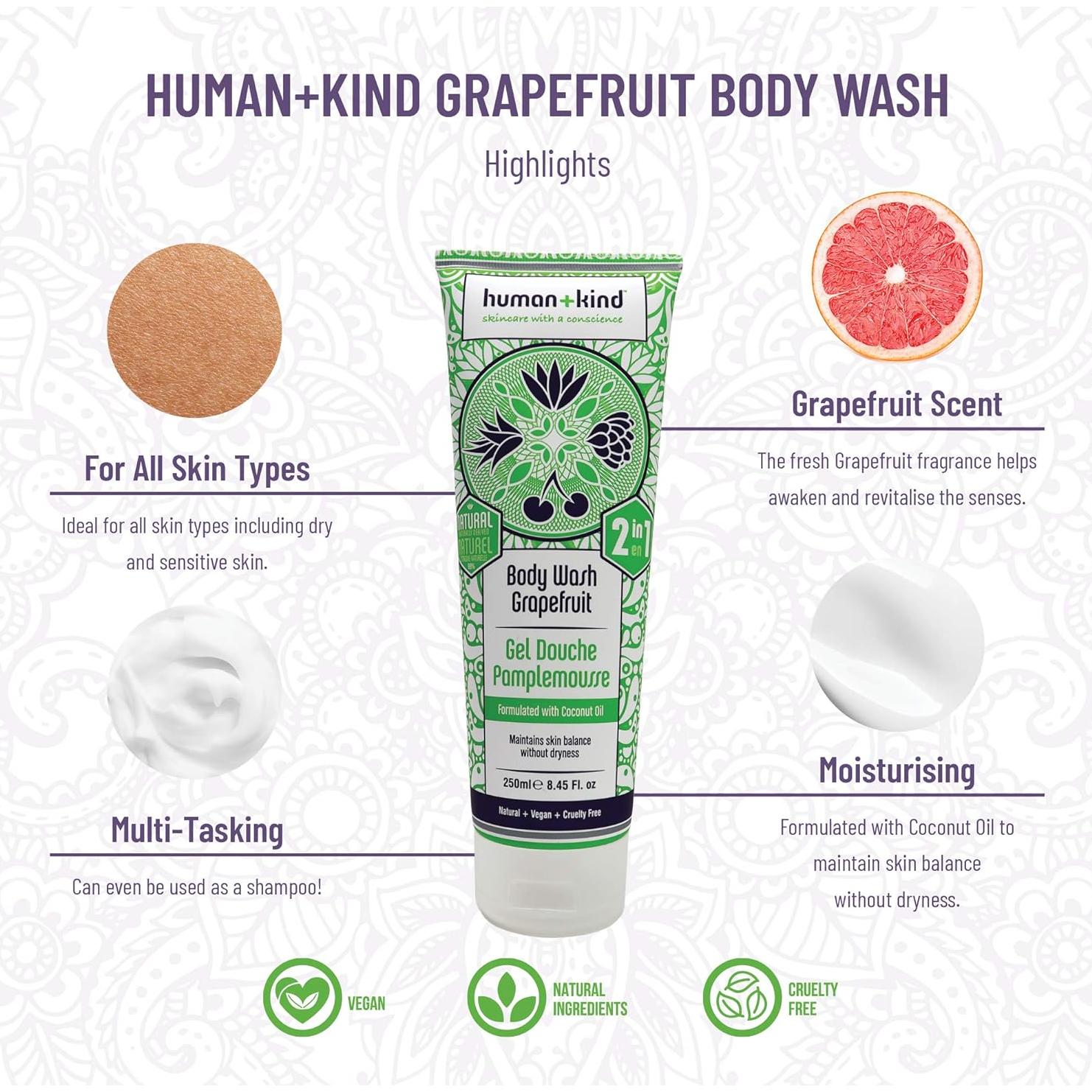 Jabón Corporal Human+Kind Pomelo 250 ml - Paquete de 2