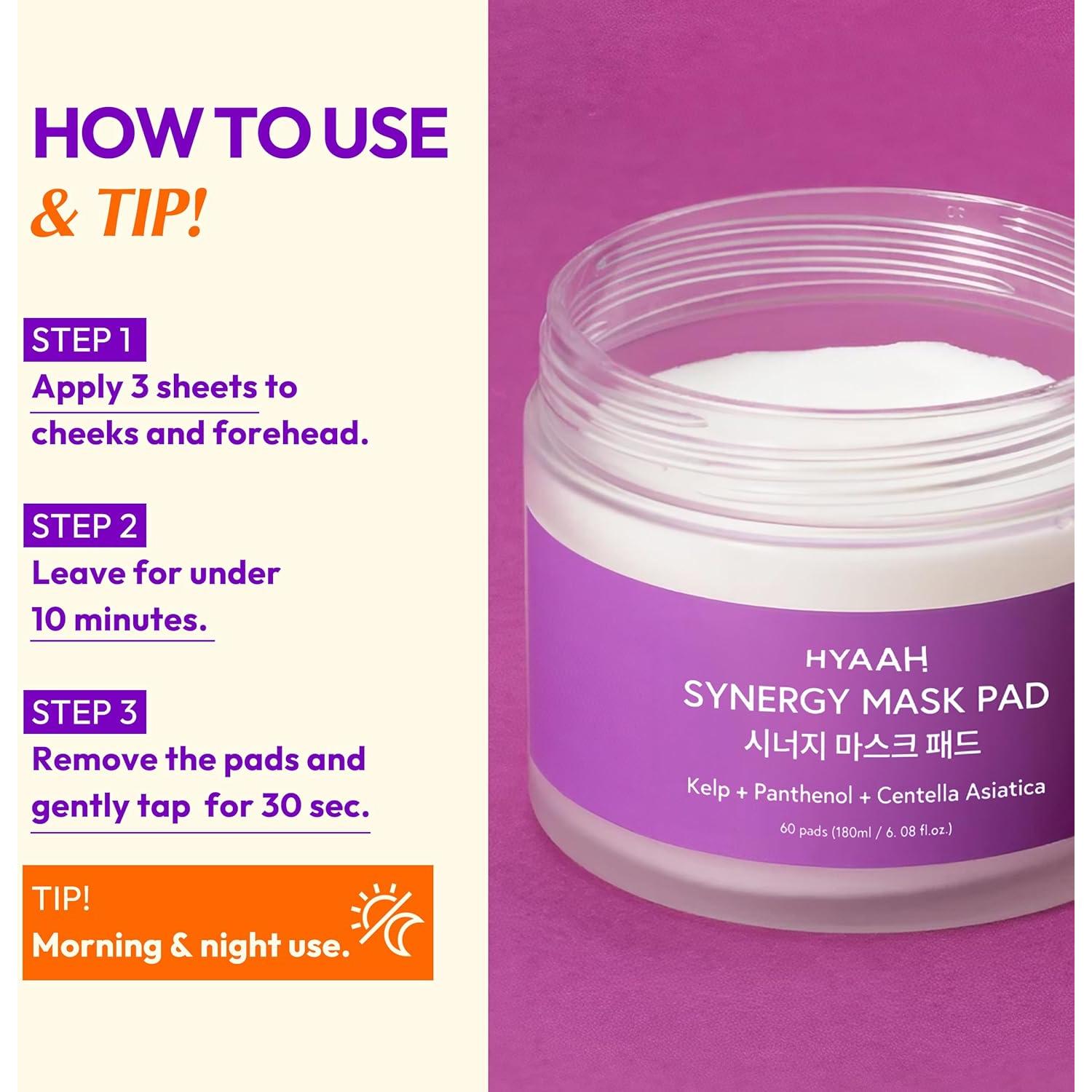 Pad de Máscara Sinérgico HYAAH - 60 Discos Faciales Hidratantes