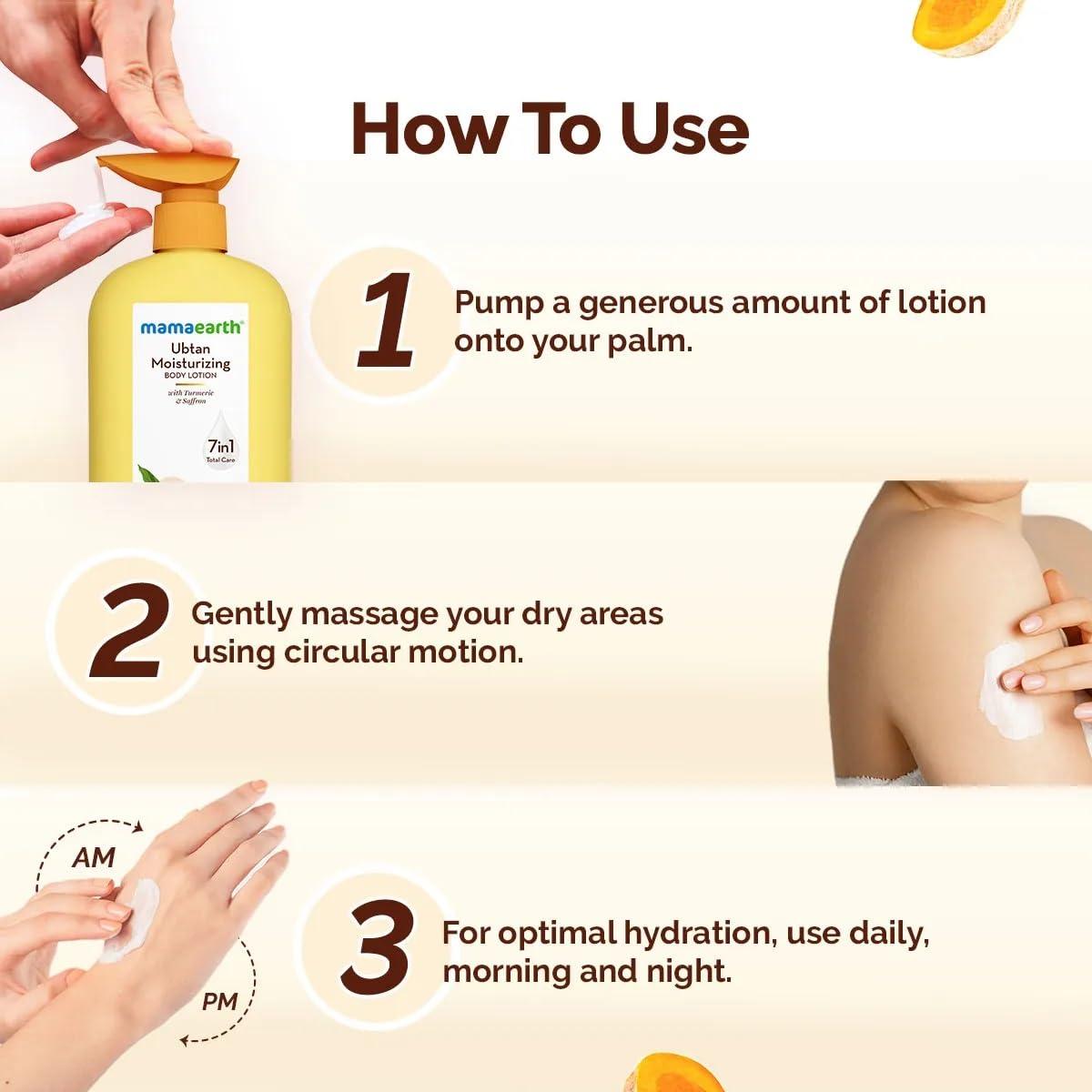 Loción Corporal Hidratante Ubtan Mamaearth 400 ml - Cúrcuma y Azafrán