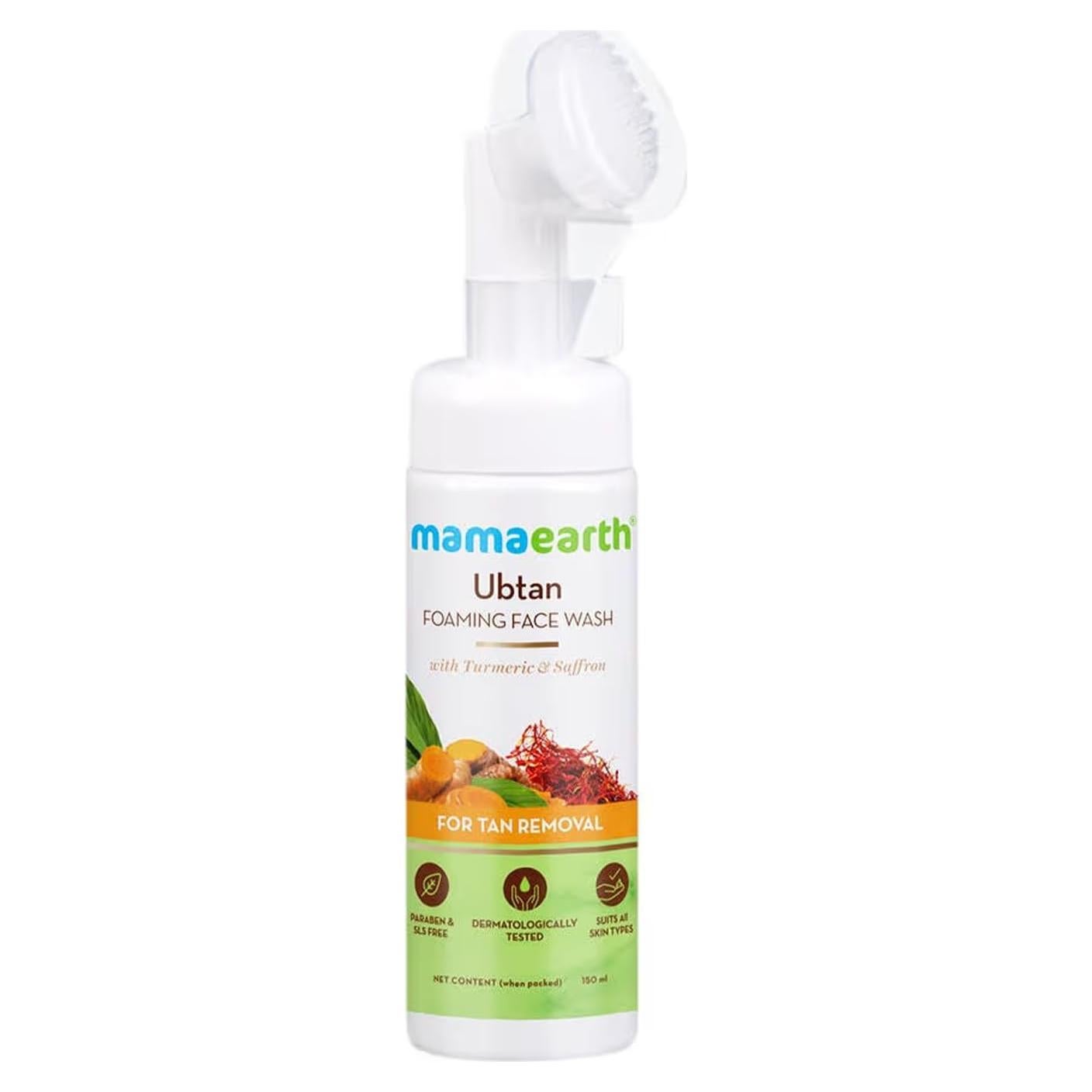 Limpiador Facial Espumoso Mamaearth Ubtan 150ml con Cepillo