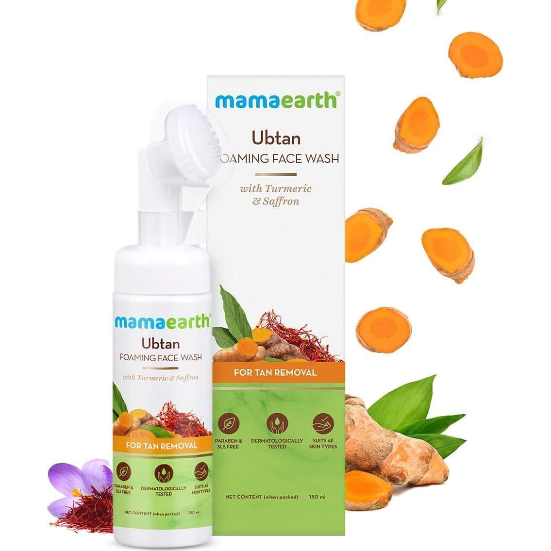 Limpiador Facial Espumoso Mamaearth Ubtan 150ml con Cepillo