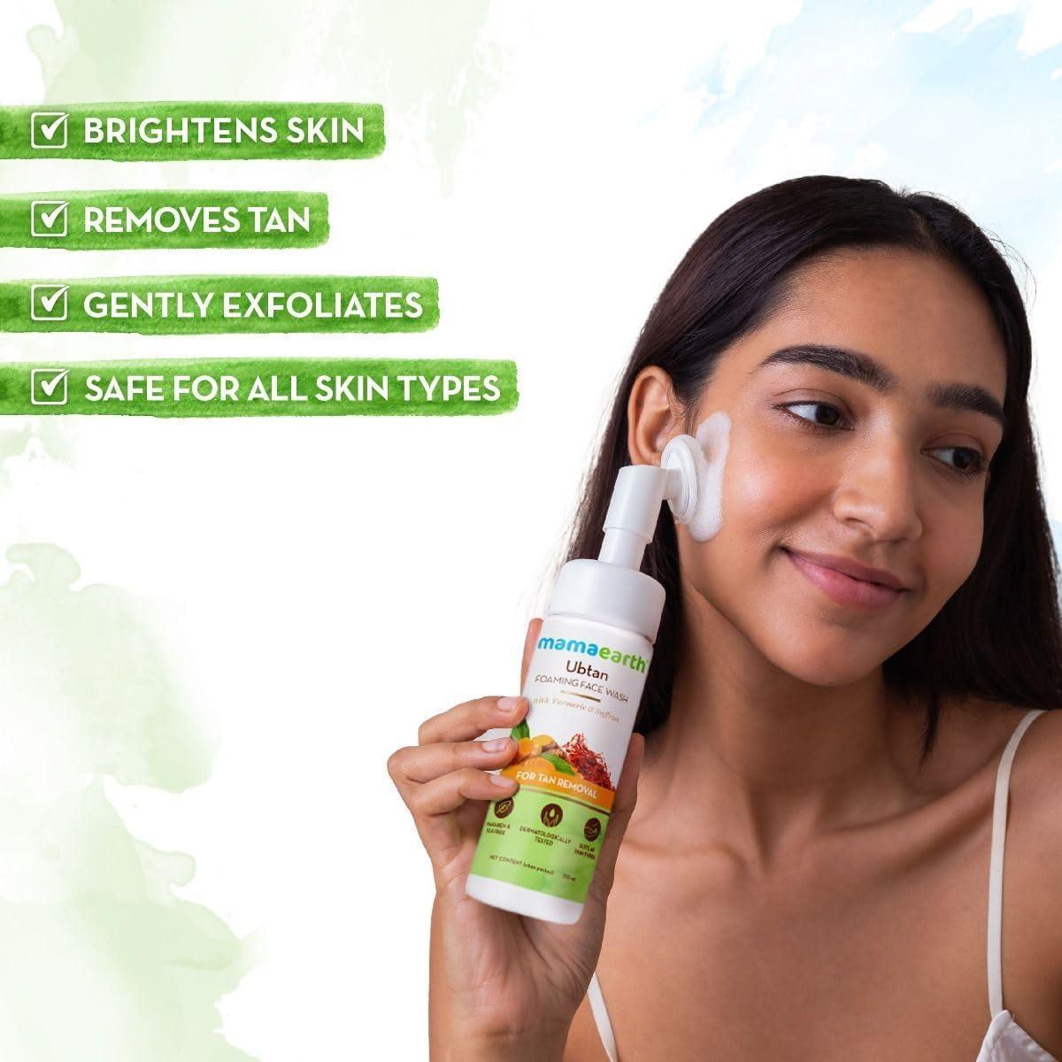 Limpiador Facial Espumoso Mamaearth Ubtan 150ml con Cepillo