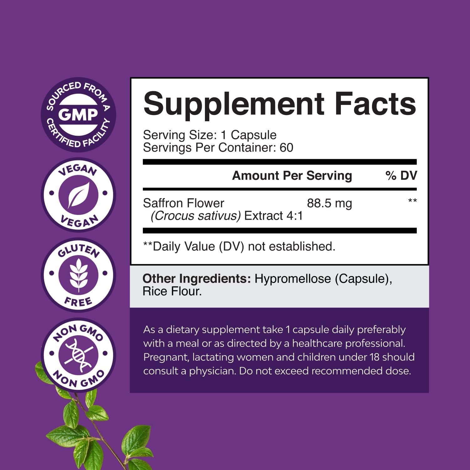 Cápsulas de Extracto de Azafrán Natures Craft - 60 Unidades