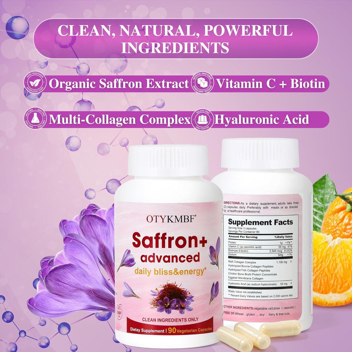 Cápsulas de Azafrán Orgánico OTYKMBF con Colágeno y Biotina - 90 Unidades