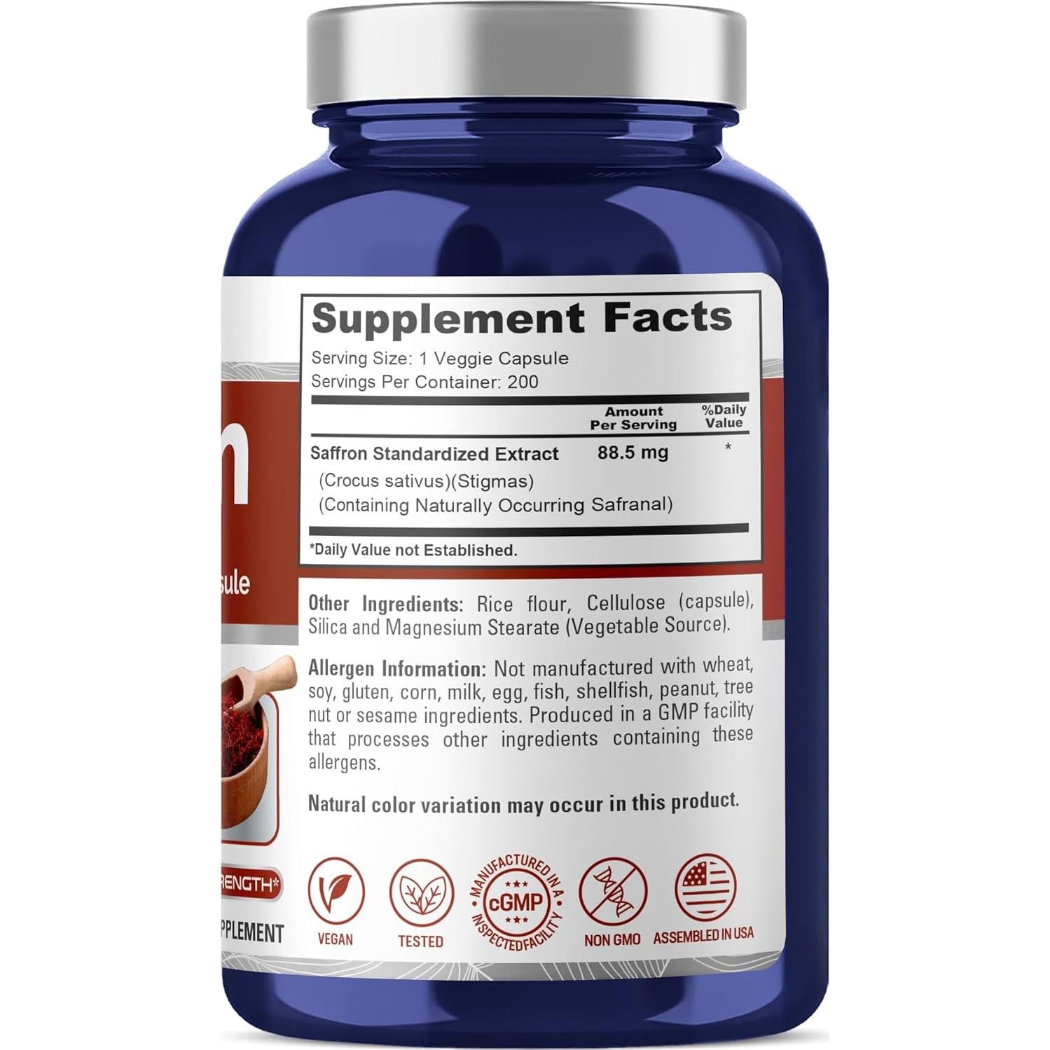 Extracto de Azafrán NusaPure 8850mg 200 Cápsulas Veganas