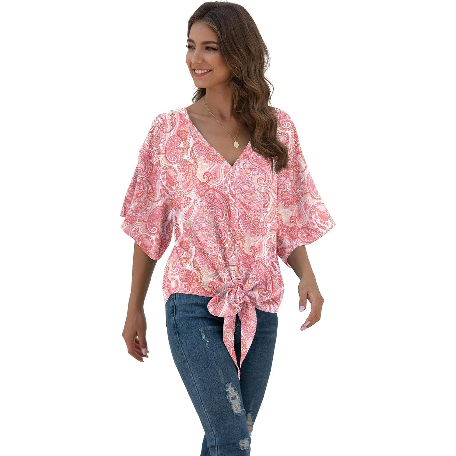 Blusa de Chifón VIISHOW para Mujeres, Escote en V, Manga 3/4, Casual