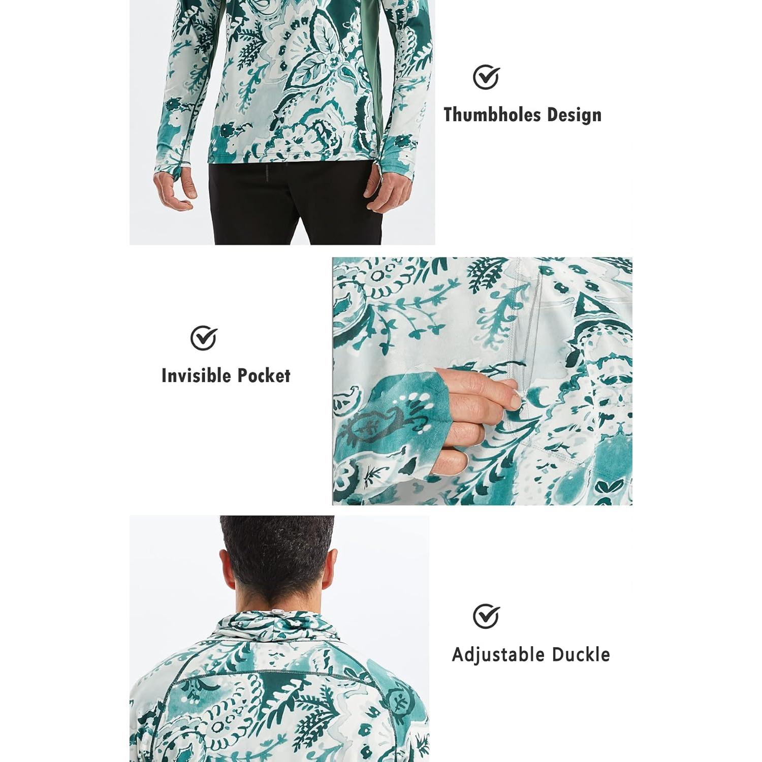 Camisa con Capucha Solar UPF 50+ para Hombre PIQIDIG 3XL Verde