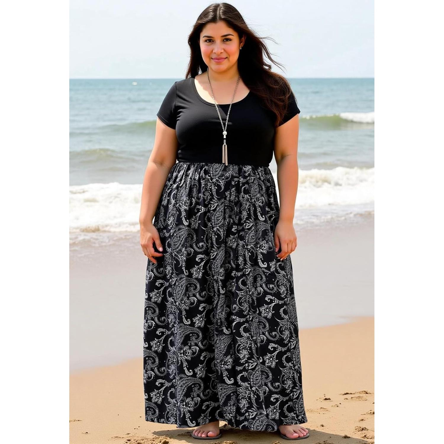 Vestido Maxi Talla Grande Nemidor Negro Anacardo 14 Plus