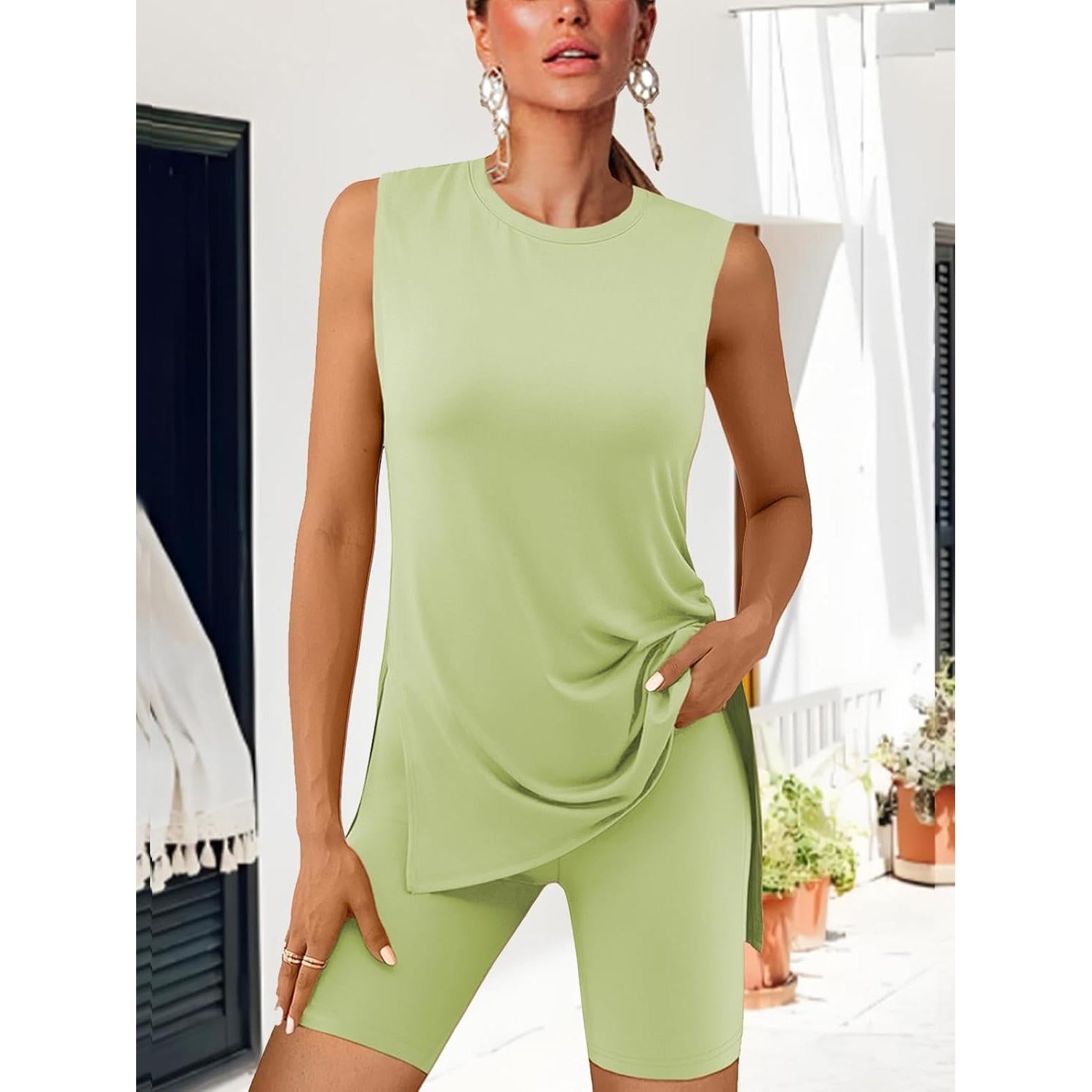 Conjunto de Verano para Mujeres X-Large Pistacho - Top y Pantalones Cortos