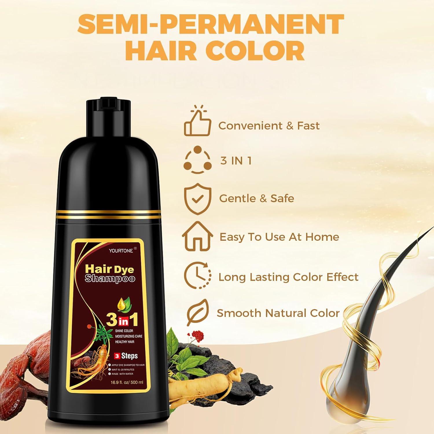 Champú para Teñir Cabello Castaño Claro 3 en 1 YOURTONE 500 ml