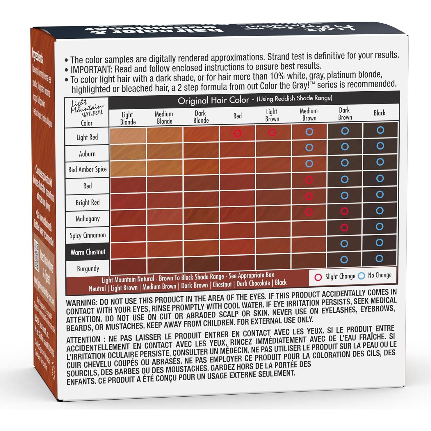 Tinte para Cabello Light Mountain Henna Castaño Cálido 113 g