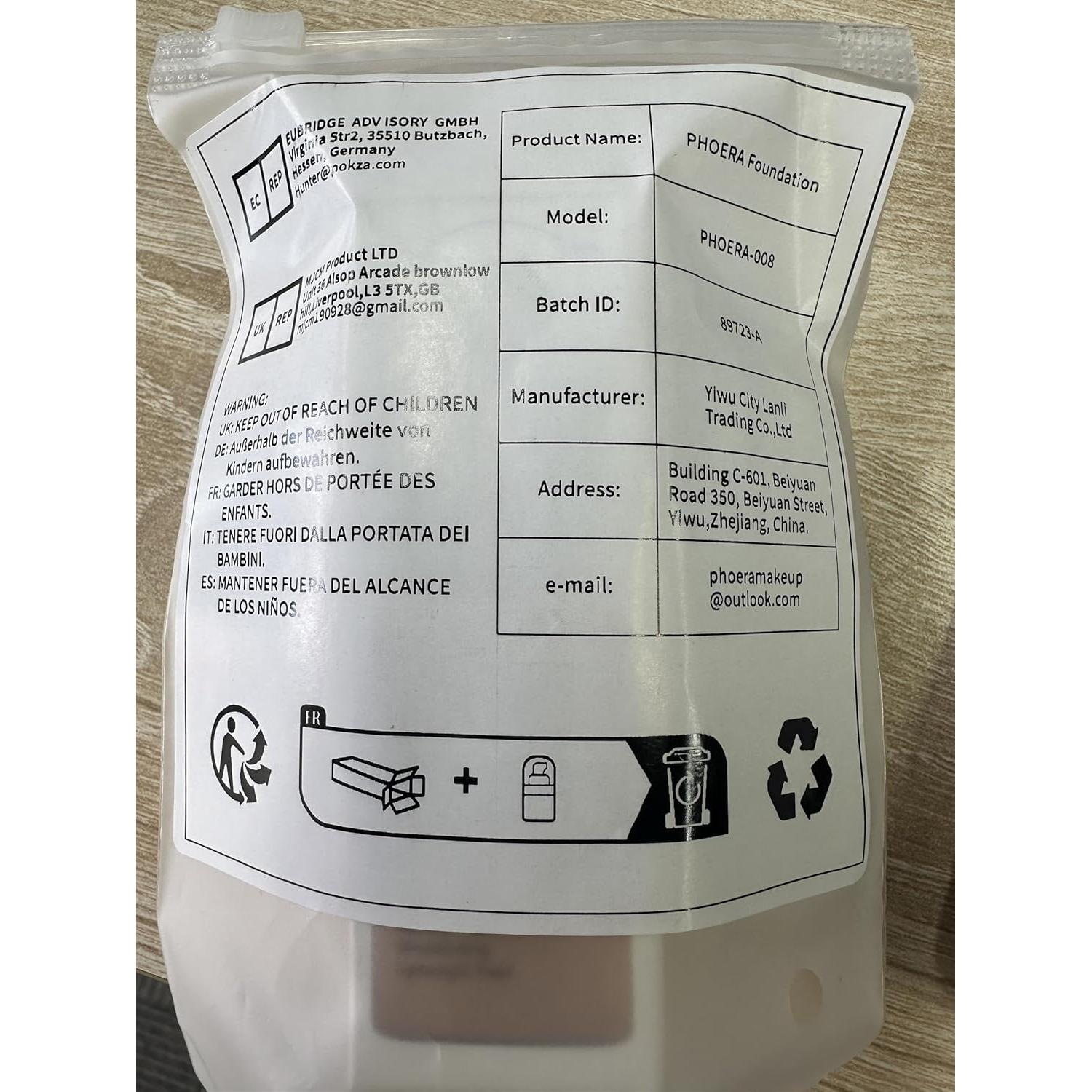 Base Líquida Mate PHOERA 30ml - Cobertura Completa 24HR