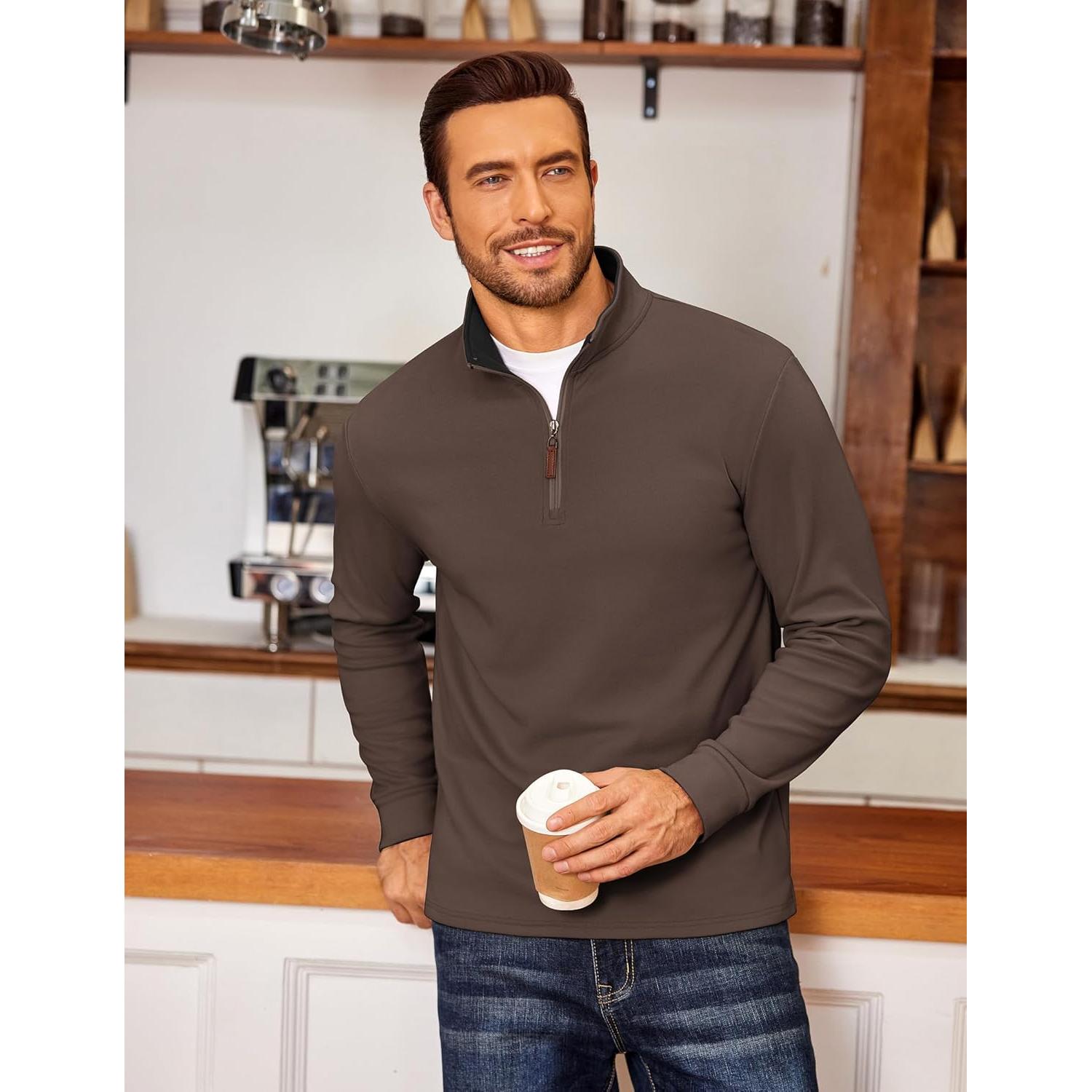 Sudadera de Forro Polar COOFANDY para Hombre Cuello 1/4 Manga Larga