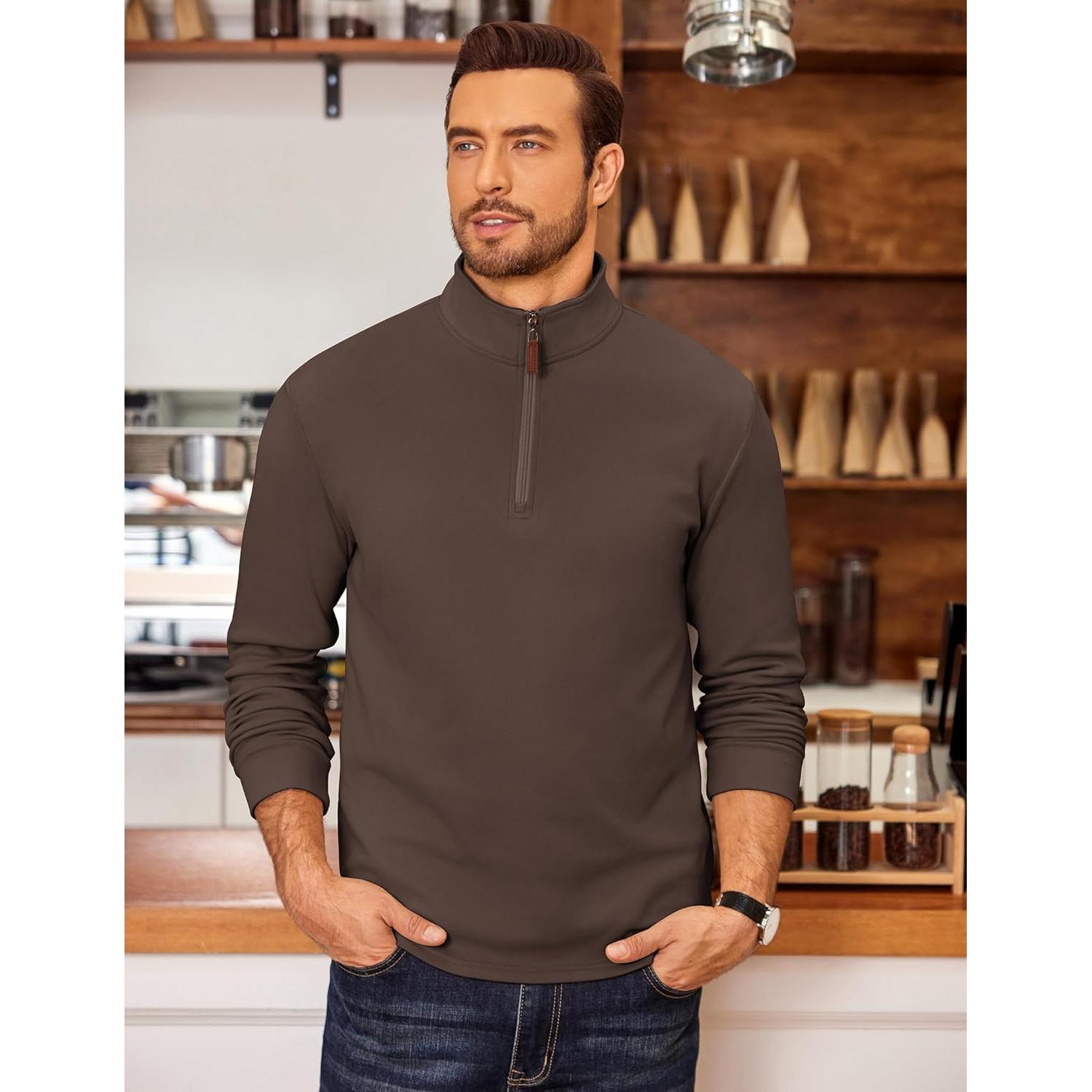 Sudadera de Forro Polar COOFANDY para Hombre Cuello 1/4 Manga Larga