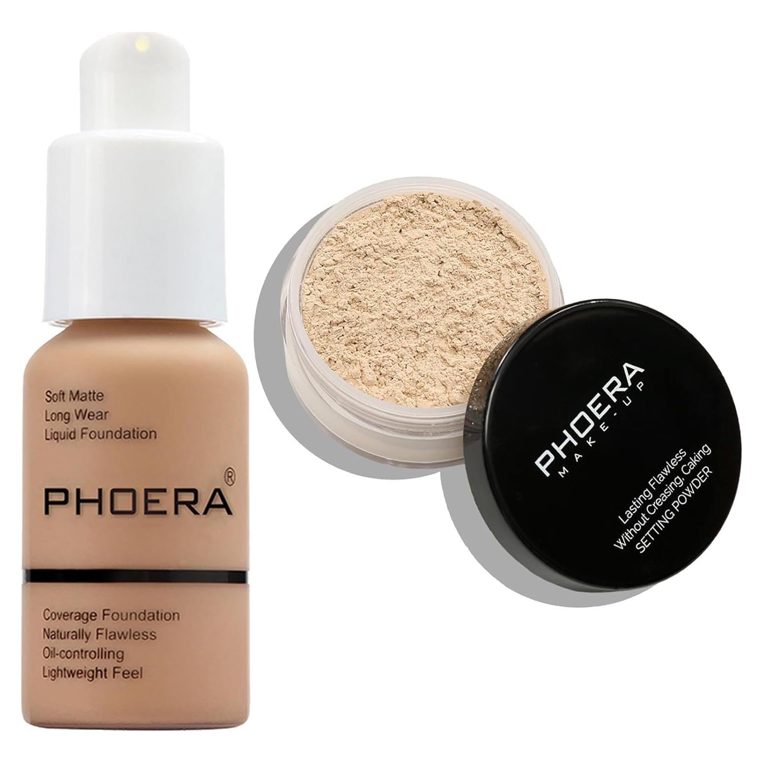 Base de Maquillaje PHOERA Cobertura Total + Polvo Fijador 28g