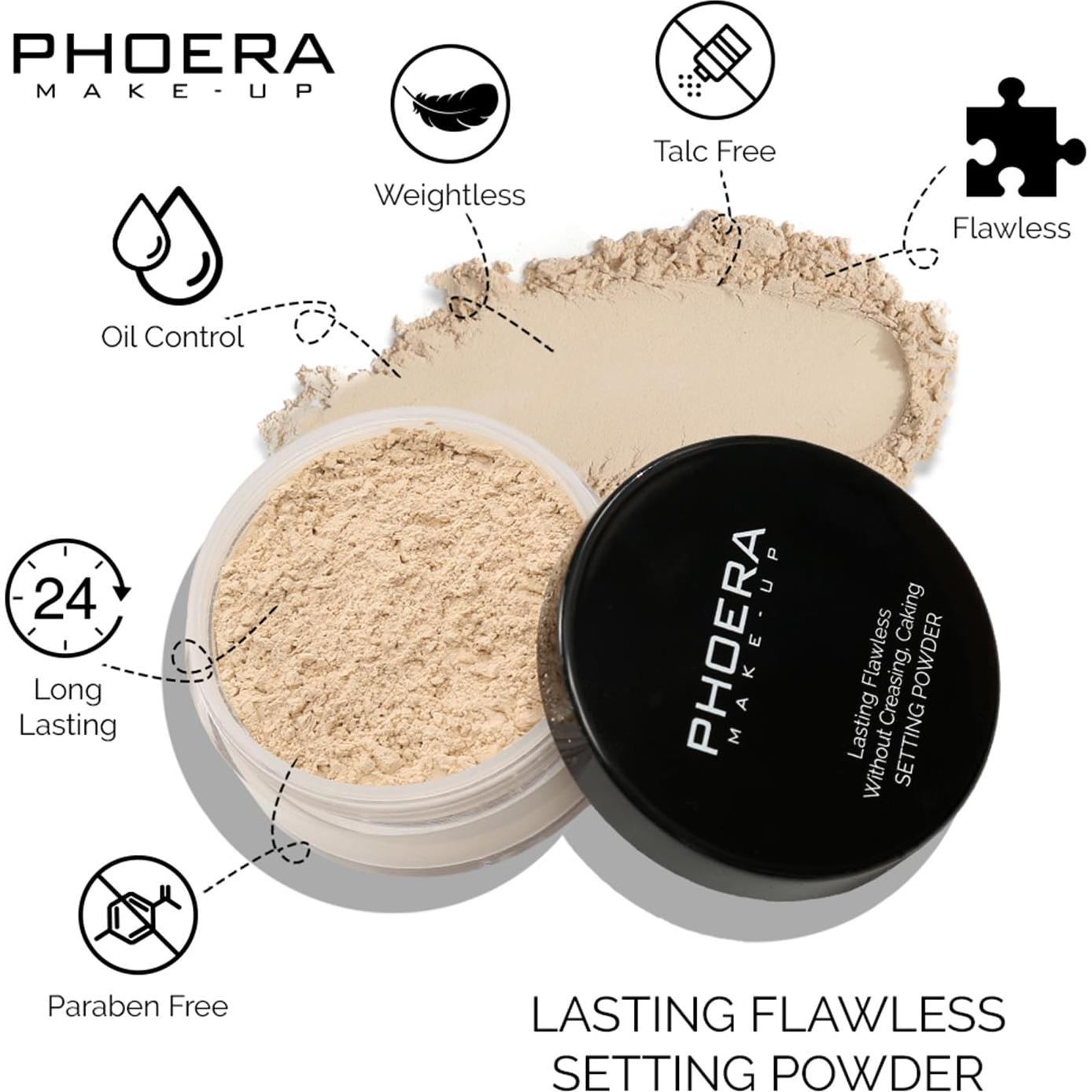 Base de Maquillaje PHOERA Cobertura Total + Polvo Fijador 28g