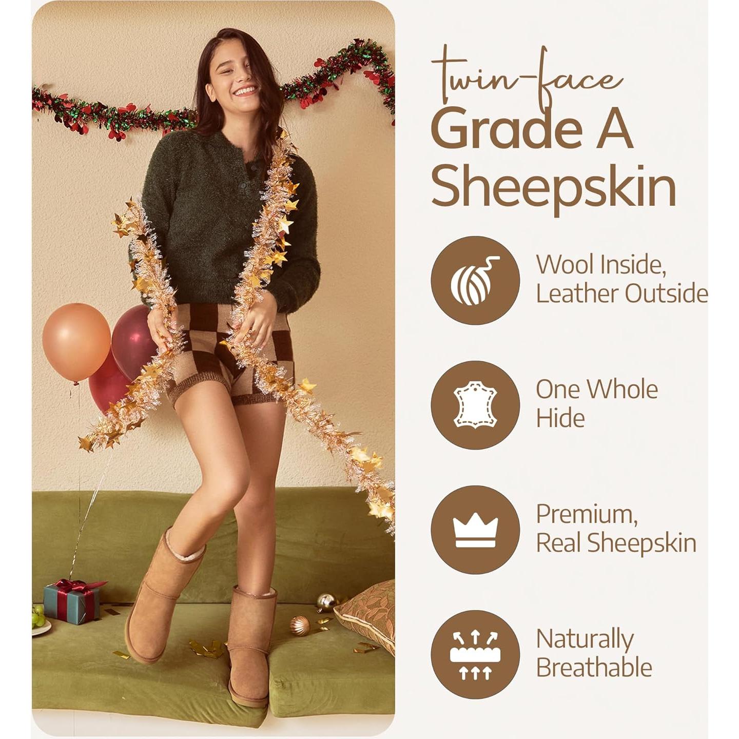 Botas de Invierno WaySoft de Piel de Oveja para Mujeres 9 Castaño