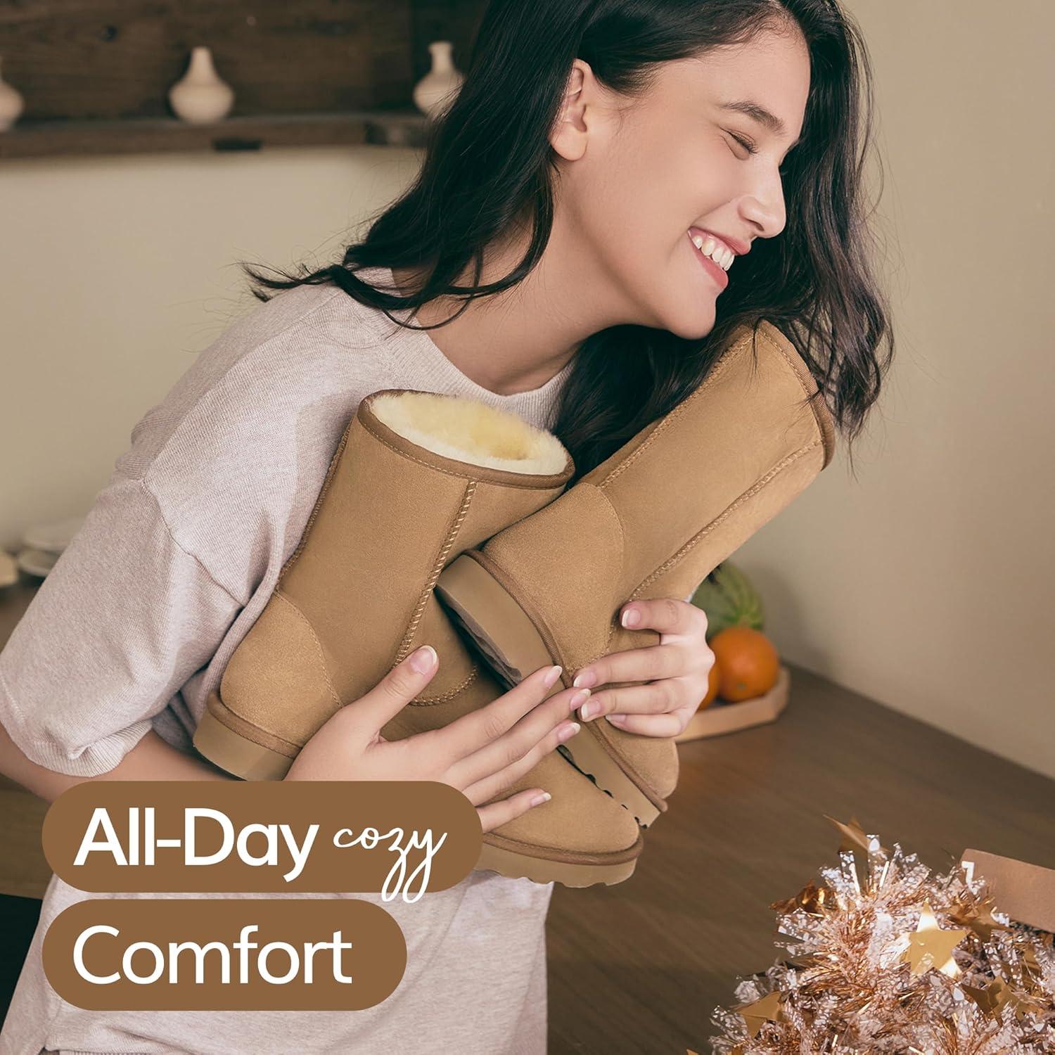 Botas de Invierno WaySoft de Piel de Oveja para Mujeres 9 Castaño