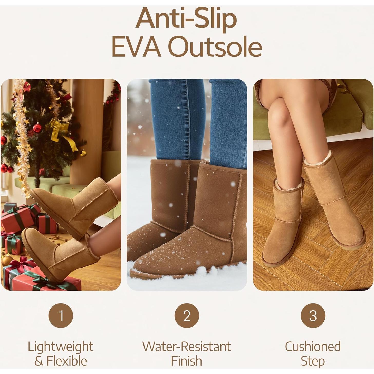 Botas de Invierno WaySoft de Piel de Oveja para Mujeres 9 Castaño