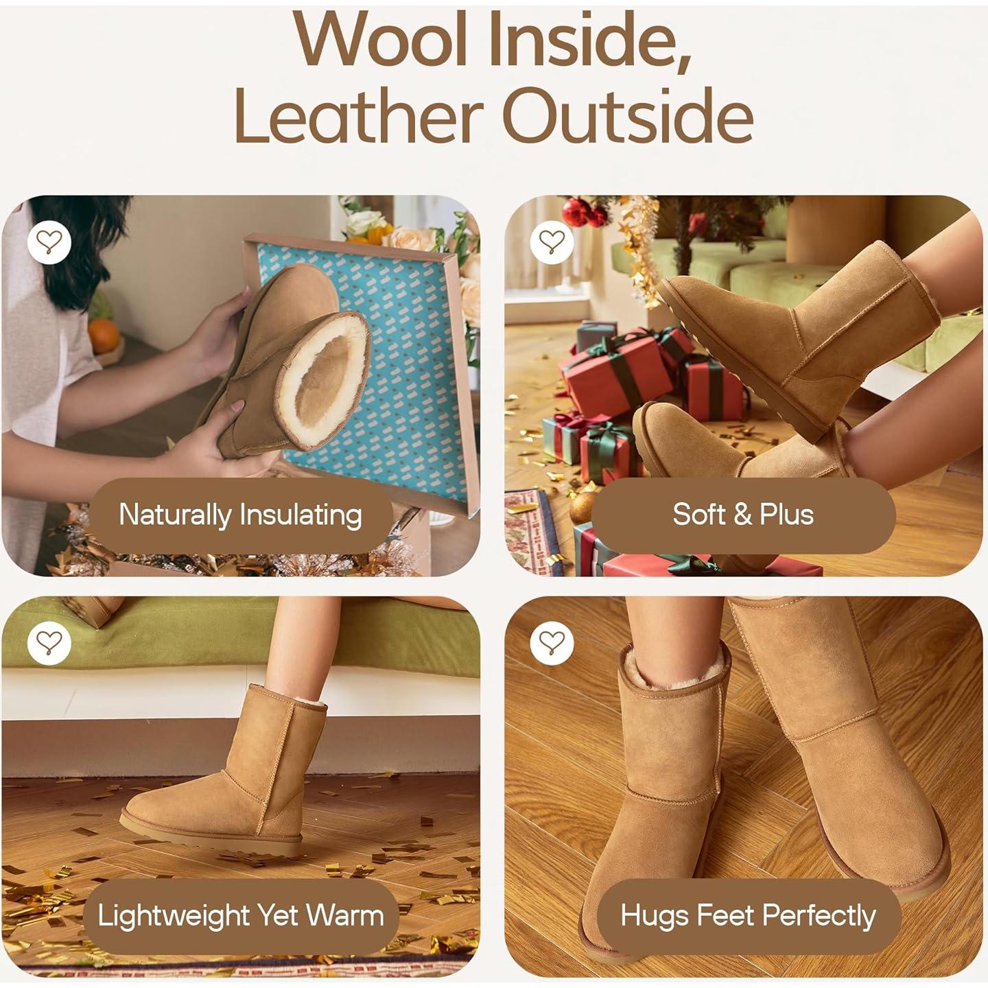 Botas de Invierno WaySoft de Piel de Oveja para Mujeres 9 Castaño