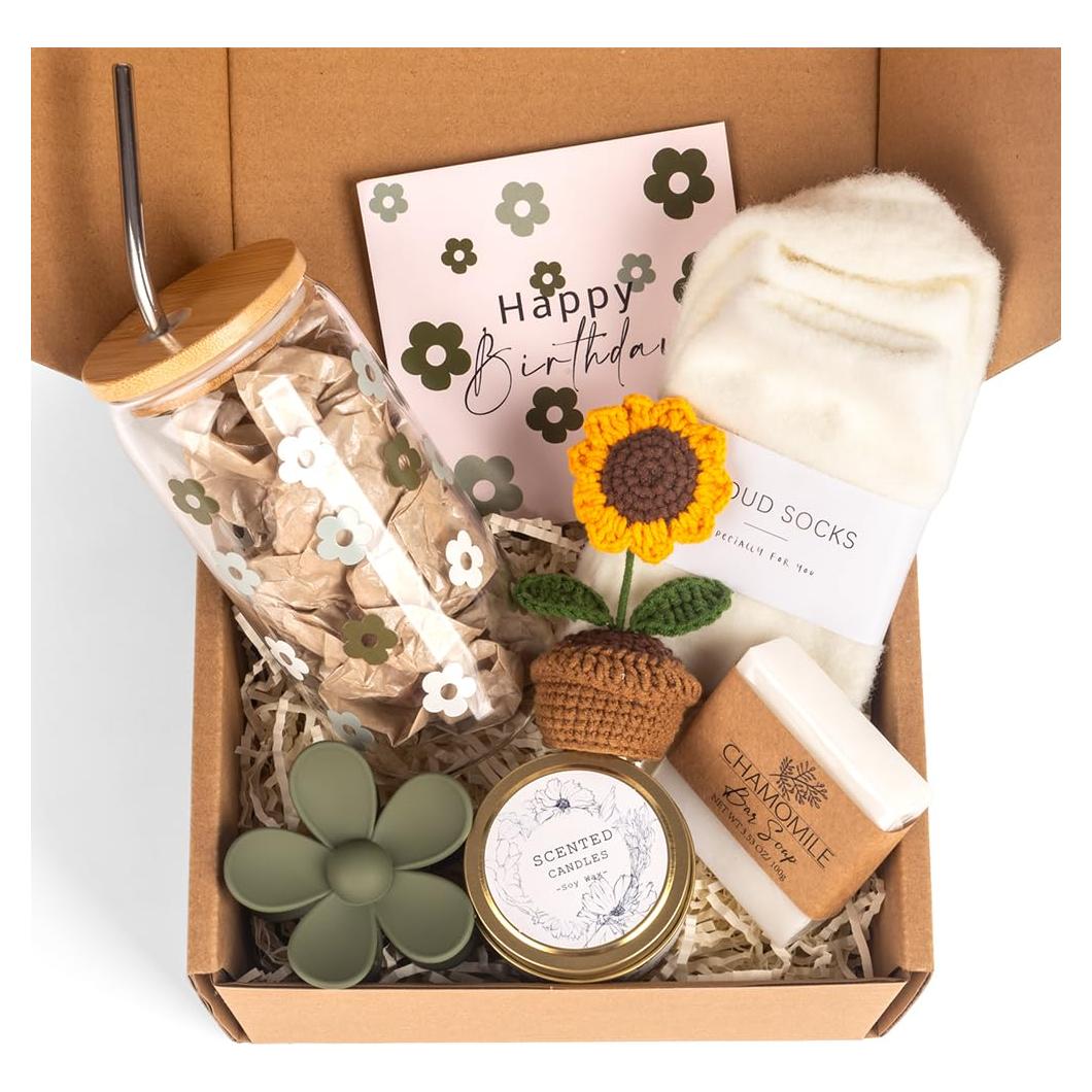 Cesta de Regalo de Cumpleaños para Mujeres AUOVKOCA 21x21 cm