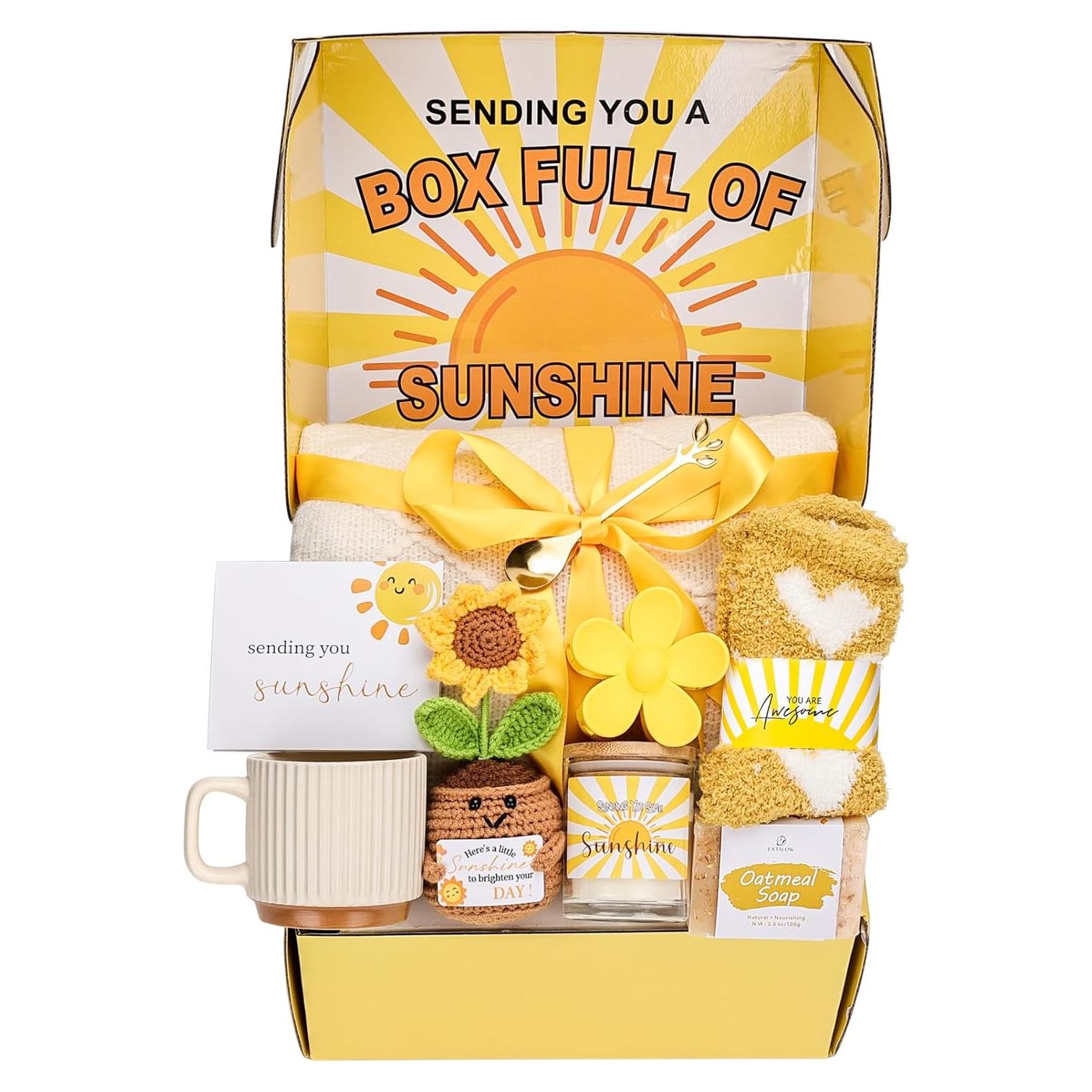 Gift Baskets for Women, Unique Birthday Gifts for Women,Get Well Soon Gift Basket,Care Package Sending Sunshine Box Thinking of You for Mom Wife Sister Best Friends Teen Girls