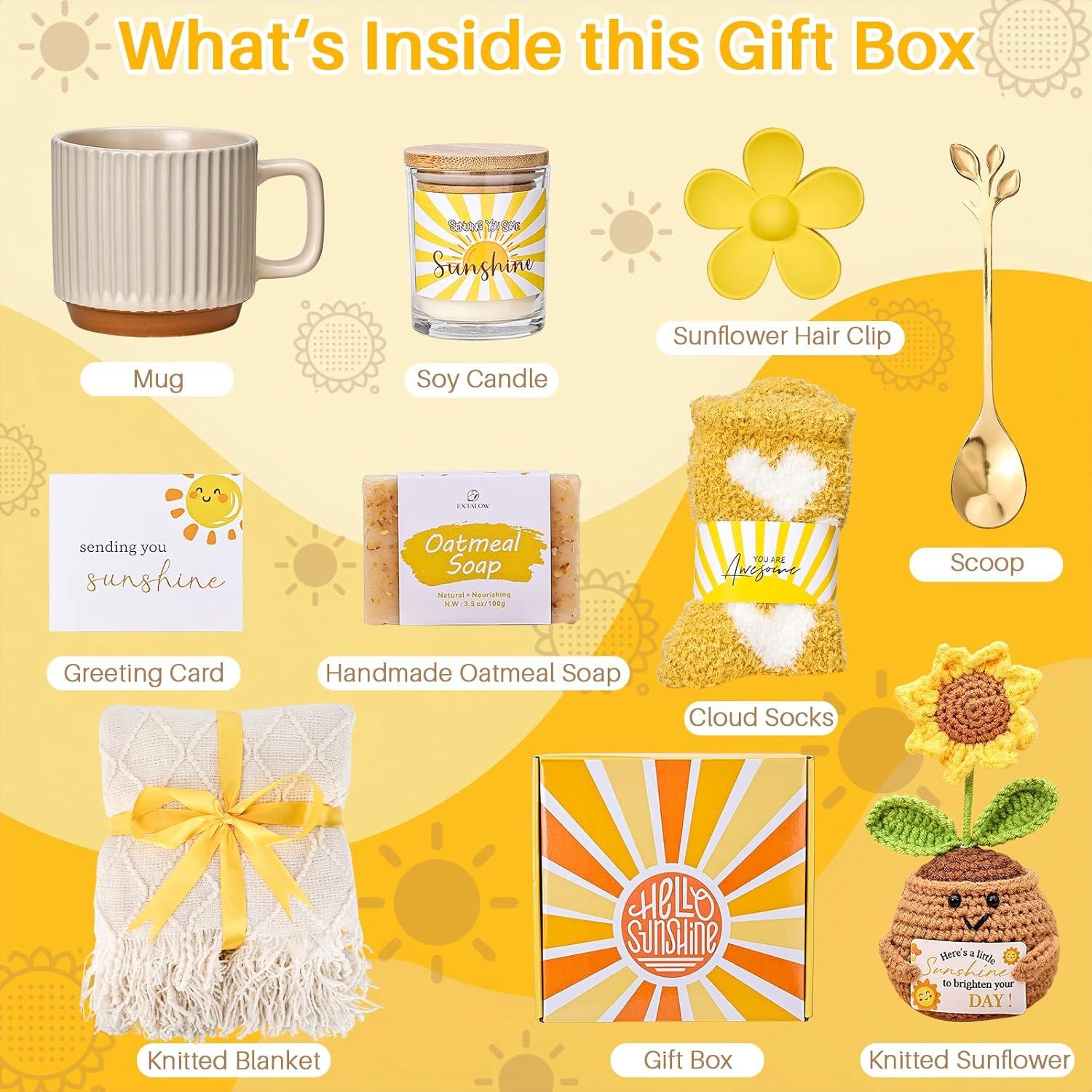 Gift Baskets for Women, Unique Birthday Gifts for Women,Get Well Soon Gift Basket,Care Package Sending Sunshine Box Thinking of You for Mom Wife Sister Best Friends Teen Girls