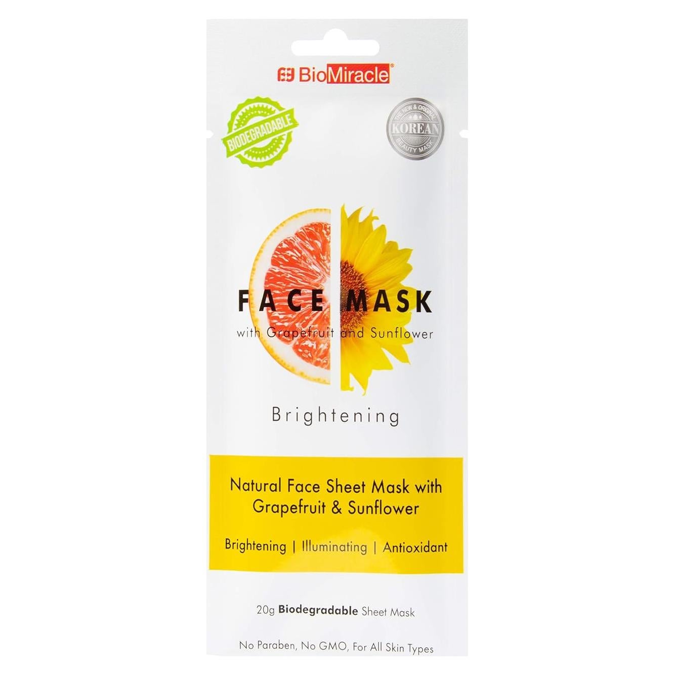 Máscara Facial BioMiracle de Pomelo y Girasoles - Paquete de 5