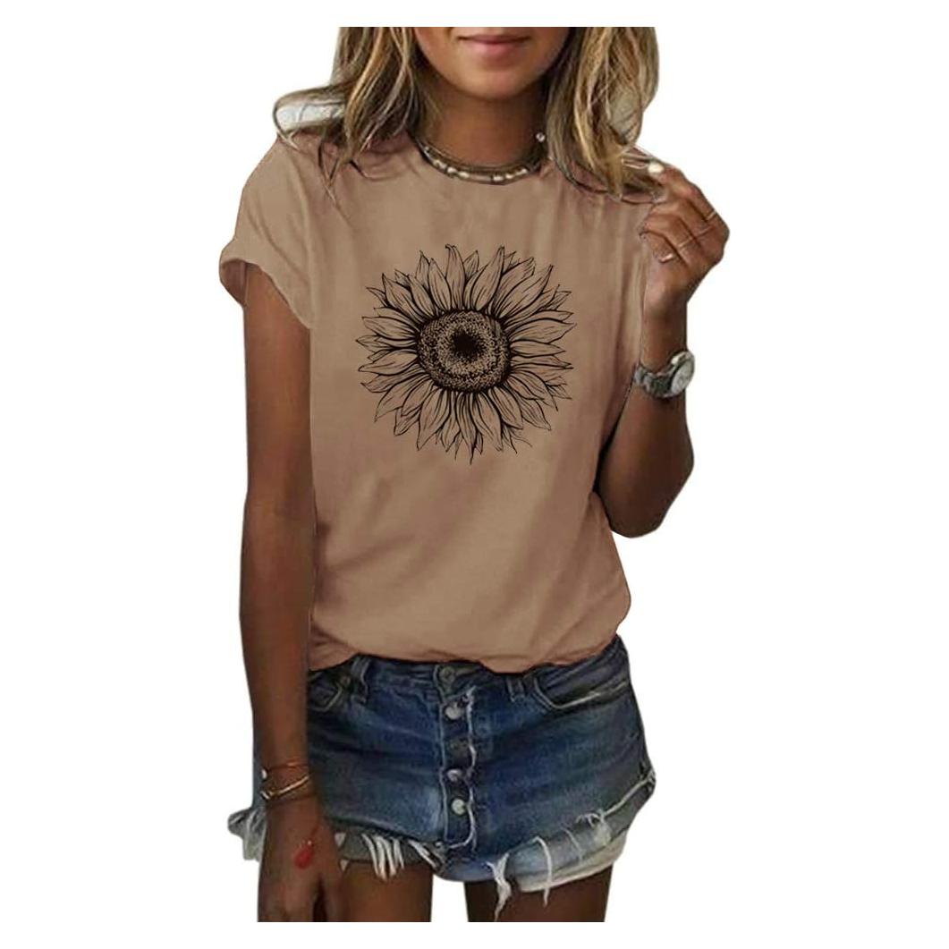 Camiseta de Mujer Cicy Bell Manga Corta Girasol Caqui XL