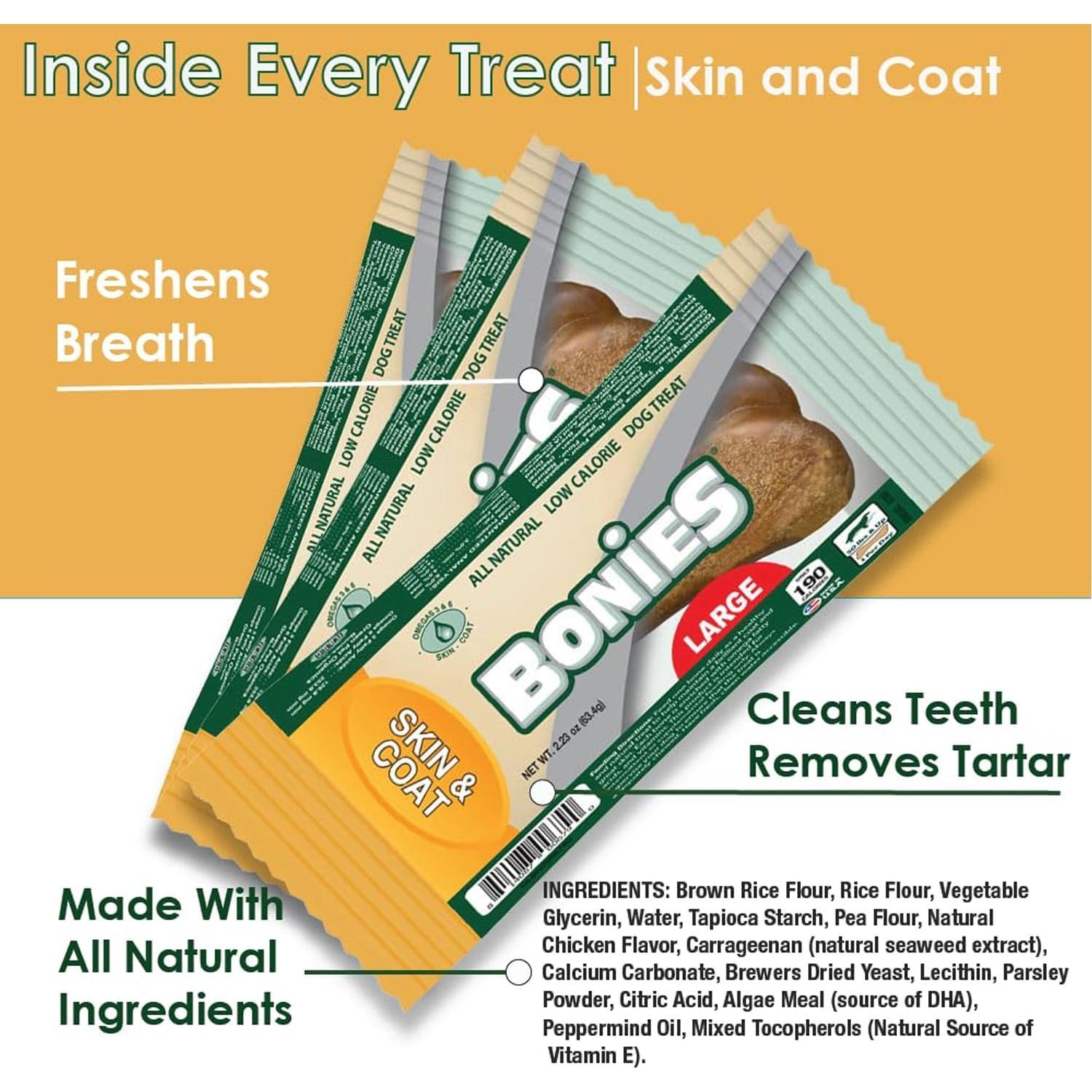 Bonies Hueso Natural para Piel y Pelaje Sabor Pollo 8 Unidades