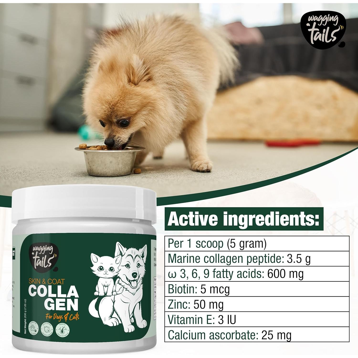 Polvo de colágeno para piel y abrigo Wagging Tails - 200 g