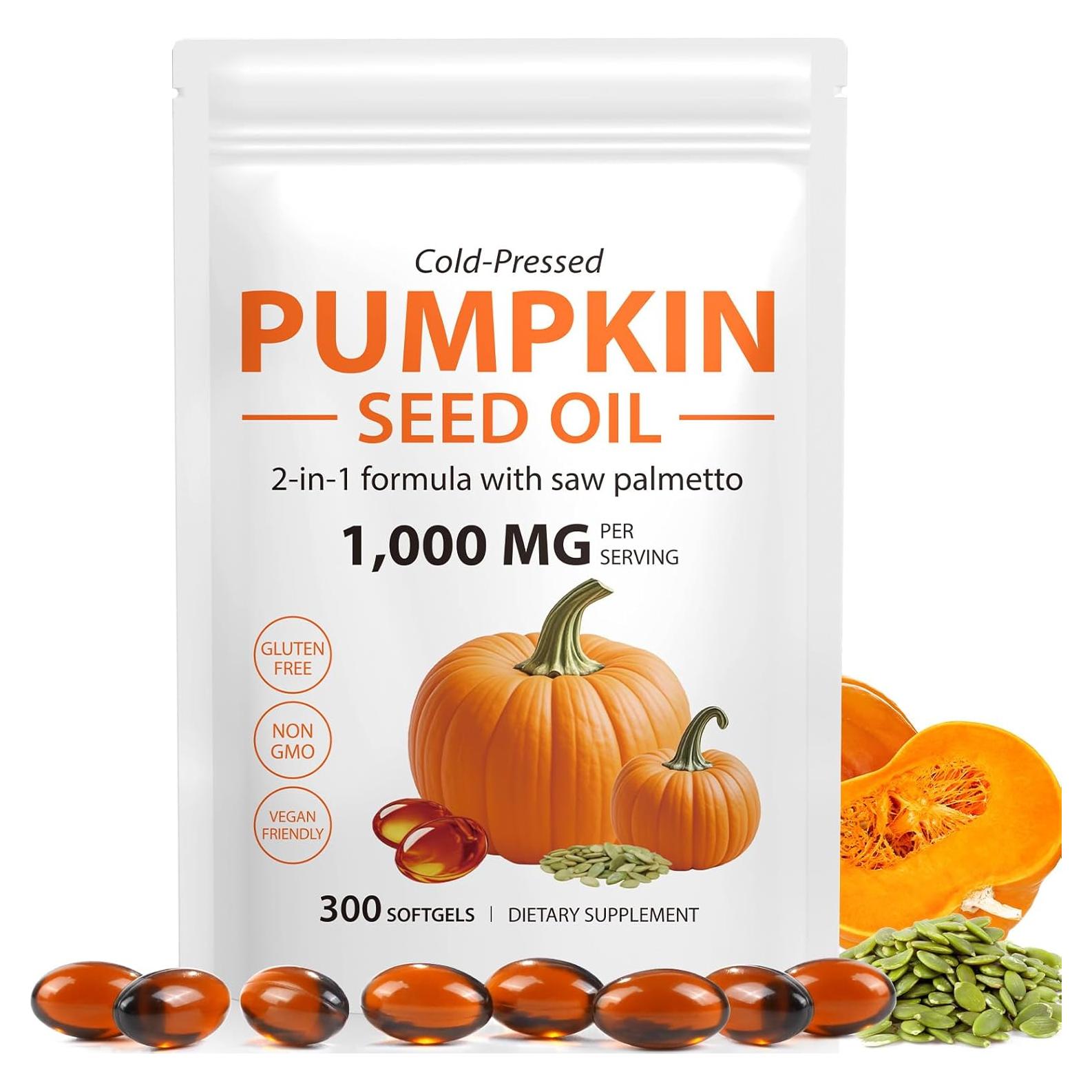 Aceite de Semilla de Calabaza 1000mg con Saw Palmetto 300 Softgels