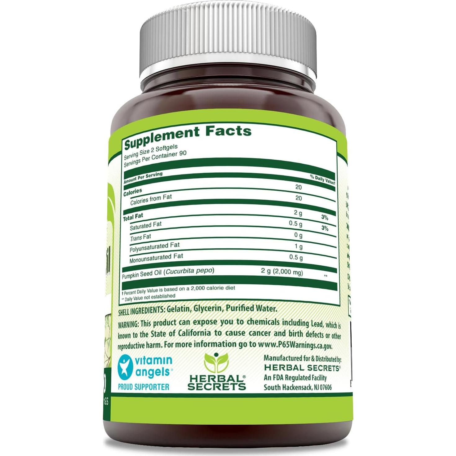 Suplemento de Semilla de Calabaza Herbal Secrets 1000 Mg - 180 Gelatinas