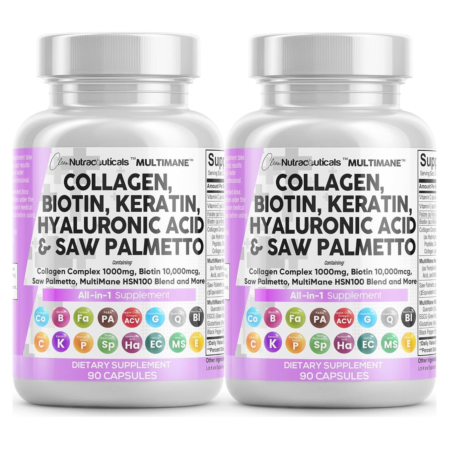 Píldoras de colágeno Clean Nutraceuticals 1000mg Biotina 10000mcg