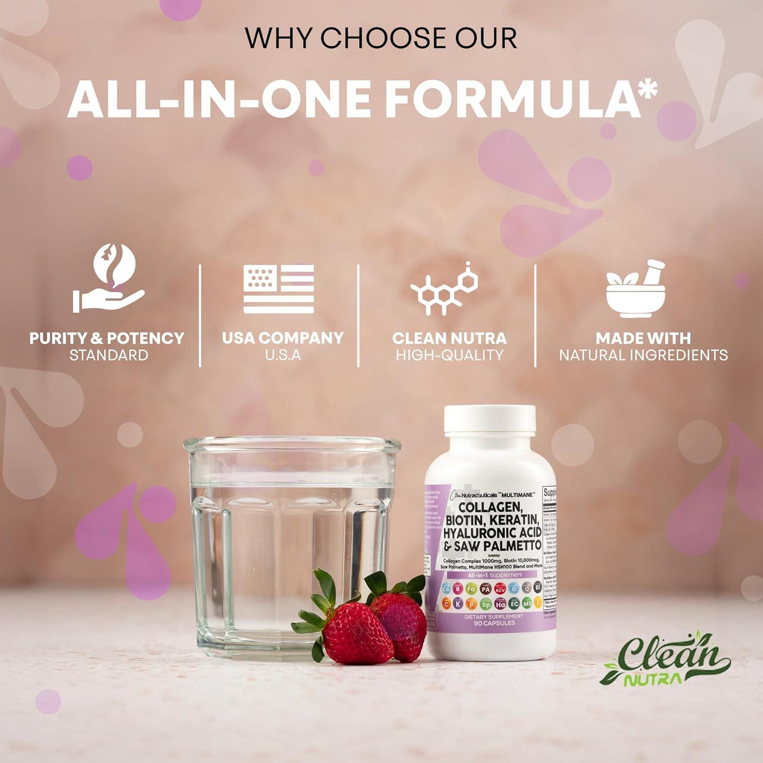 Píldoras de colágeno Clean Nutraceuticals 1000mg Biotina 10000mcg