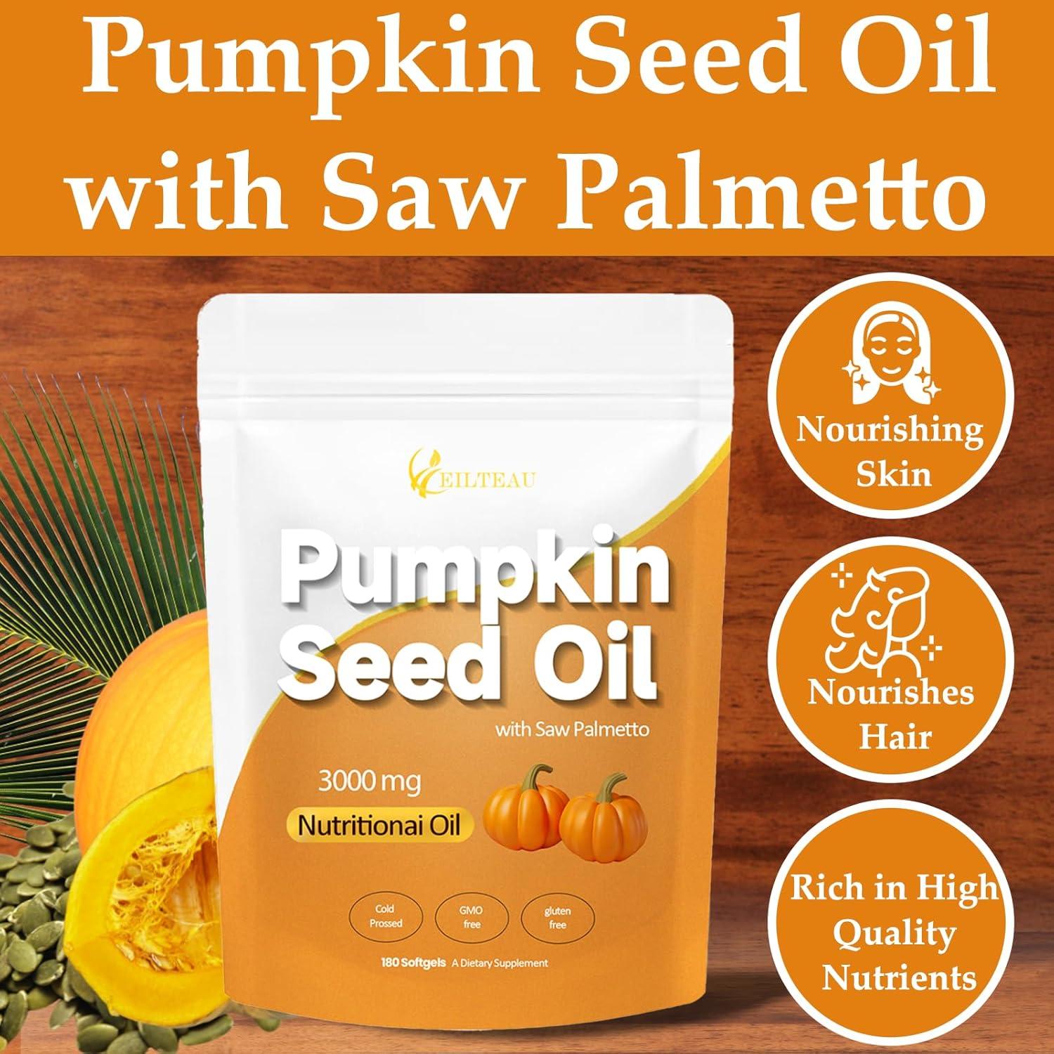 Aceite de Semilla de Calabaza EILTEAU con Saw Palmetto 3000mg 180 Softgels