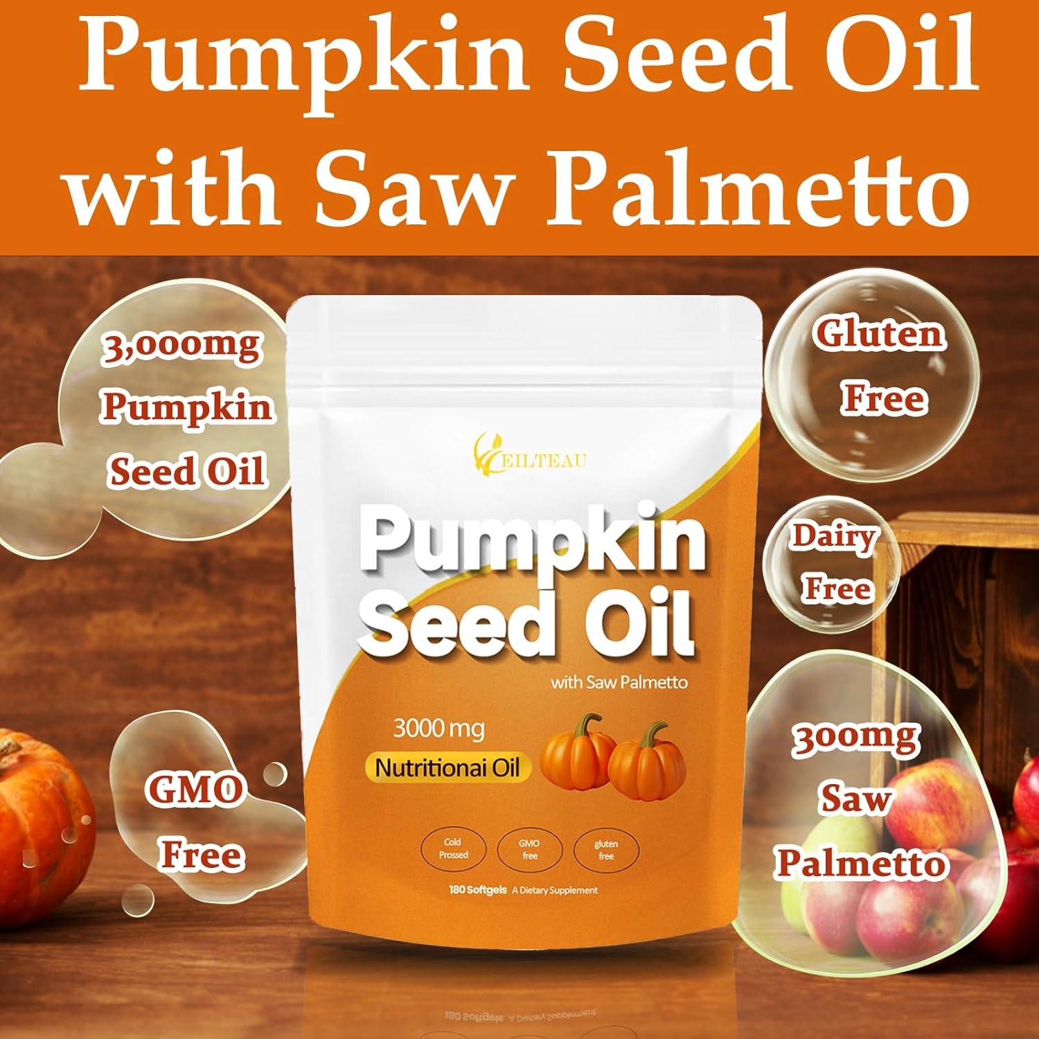 Aceite de Semilla de Calabaza EILTEAU con Saw Palmetto 3000mg 180 Softgels