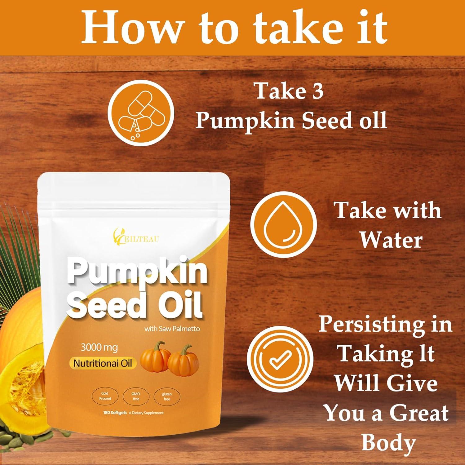 Aceite de Semilla de Calabaza EILTEAU con Saw Palmetto 3000mg 180 Softgels