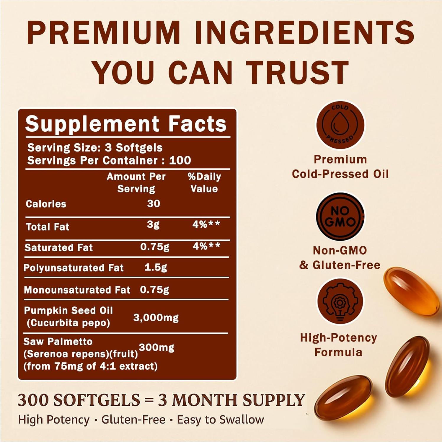 Aceite de Semilla de Calabaza Ovela 3000mg con Saw Palmetto - 300 Softgels