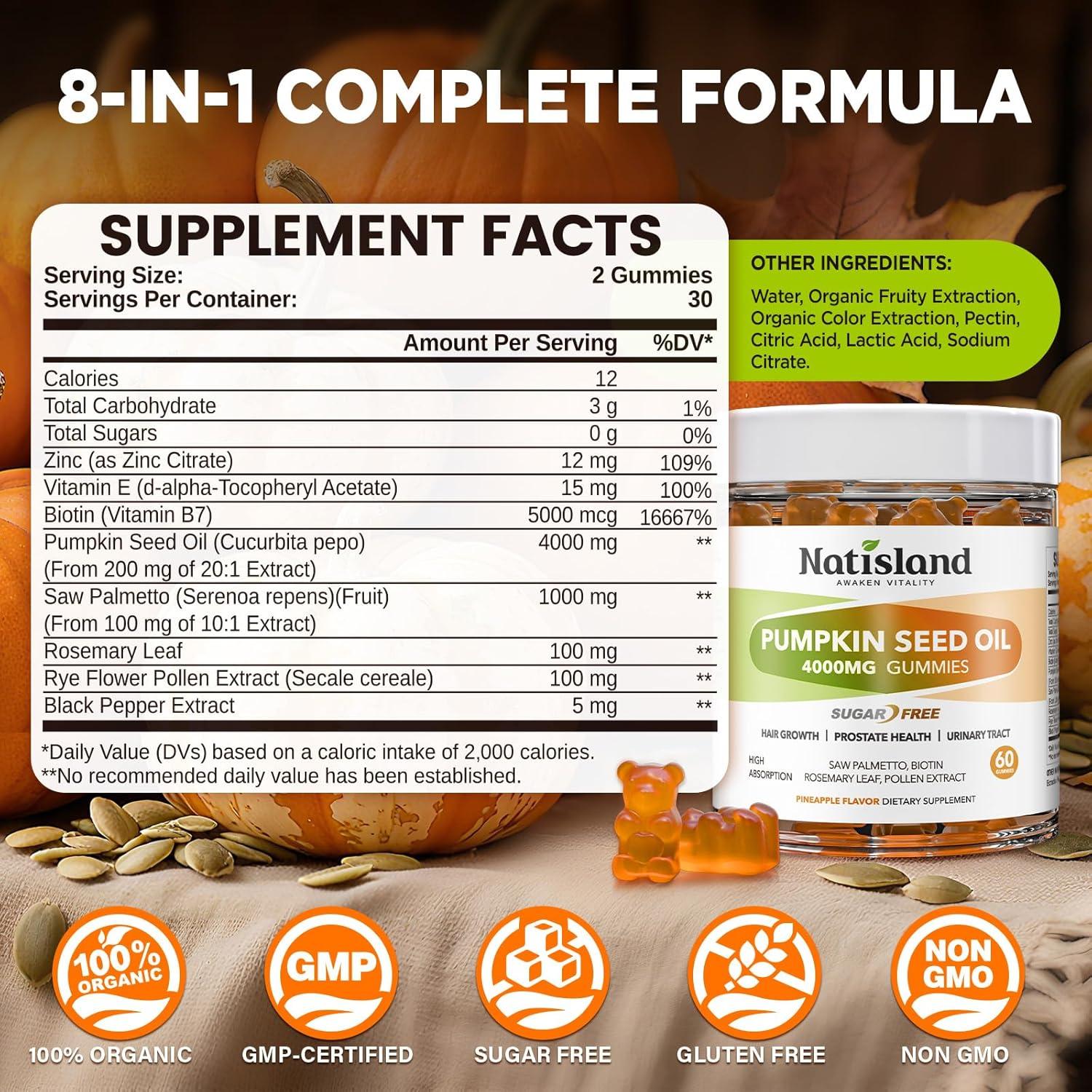 Gomitas de Aceite de Semilla de Calabaza Natisland 60 Unidades