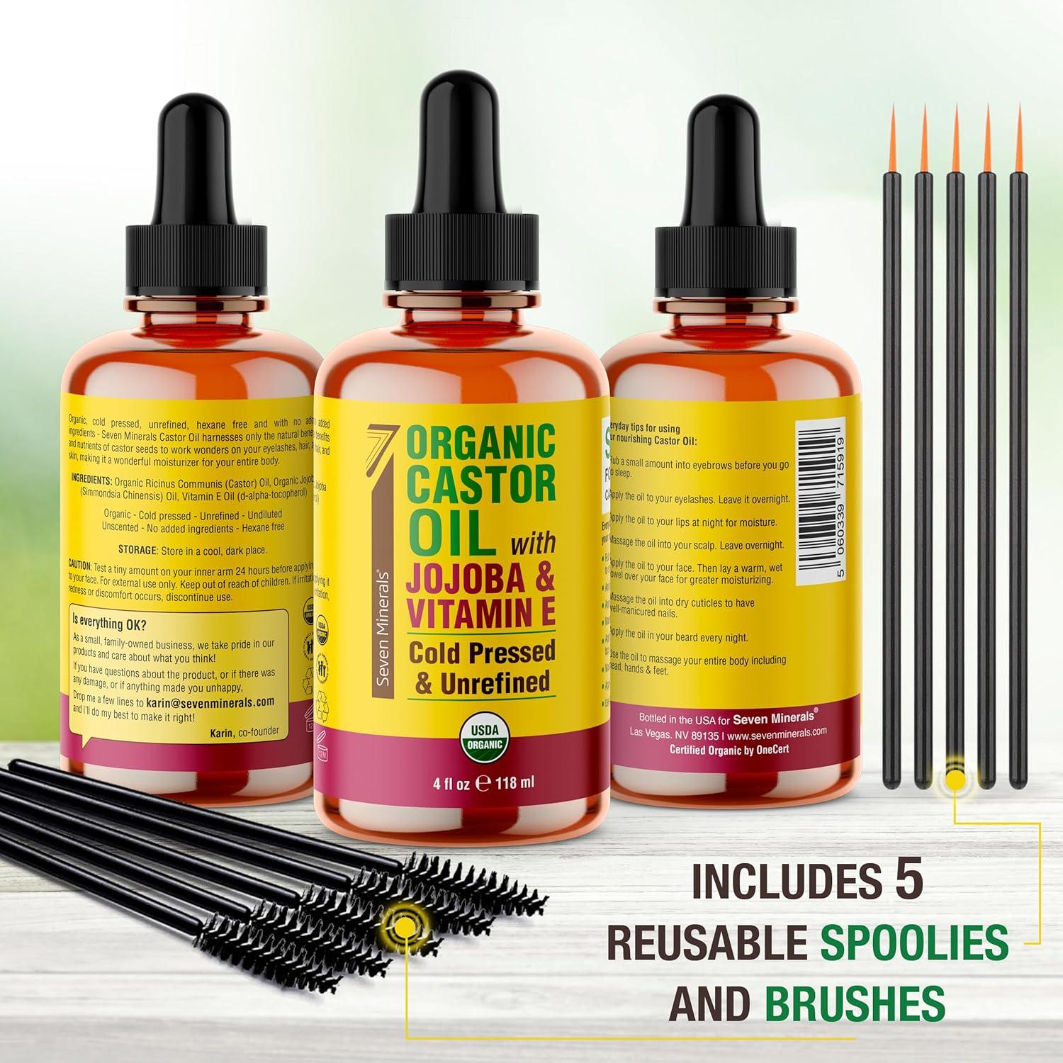 Aceite de Ricino Orgánico Seven Minerals 118 ml - Crecimiento Pestañas y Cejas