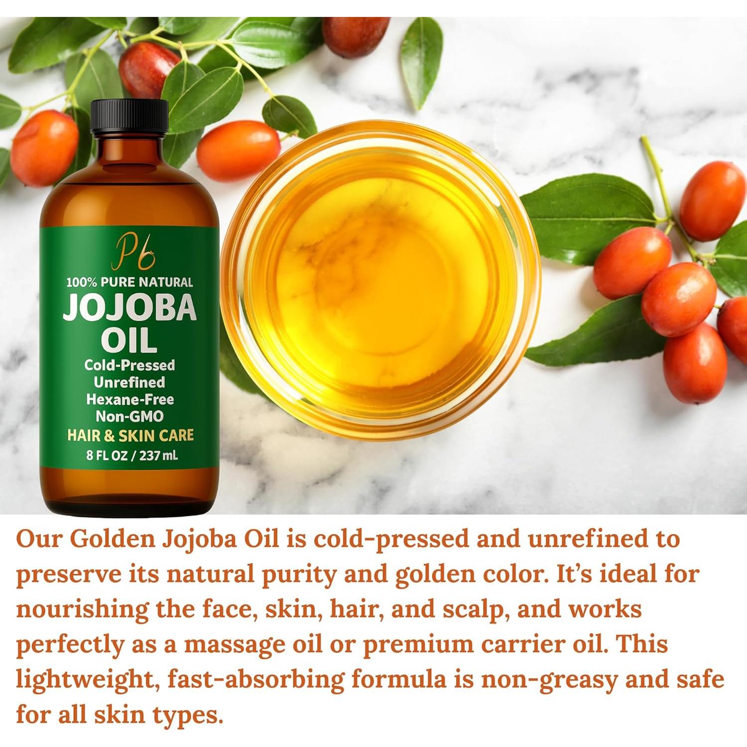 Aceite de Jojoba 236.6 ml Pomberries - Prensado en Frío, Sin Refinar