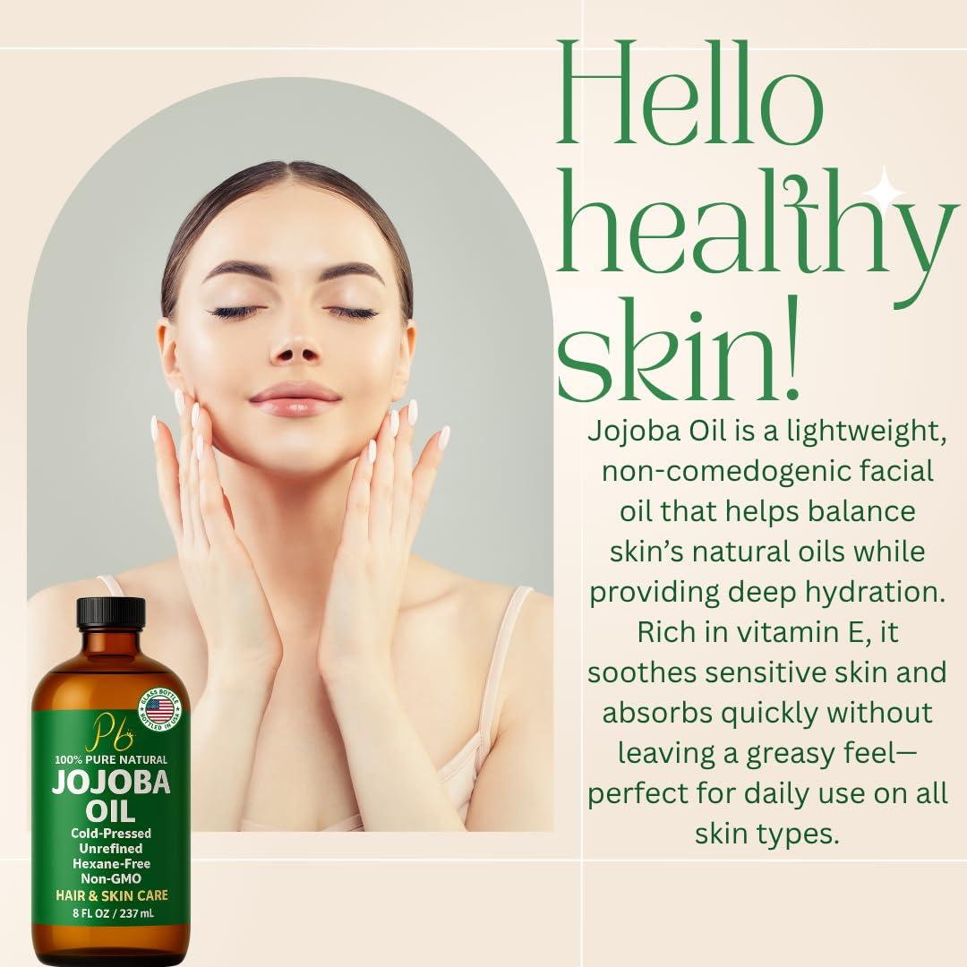 Aceite de Jojoba 236.6 ml Pomberries - Prensado en Frío, Sin Refinar